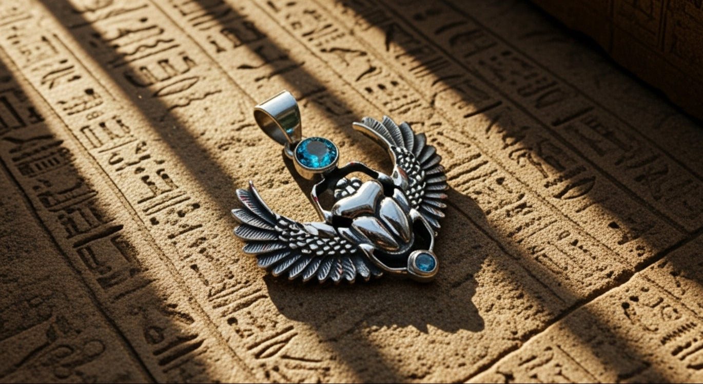 Scarab Pendant | Egyptian Jewelry | Sterling Silver Necklace | Winged Scarab Amulet | Spiritual Protection Pendant | Ancient Egypt Necklace