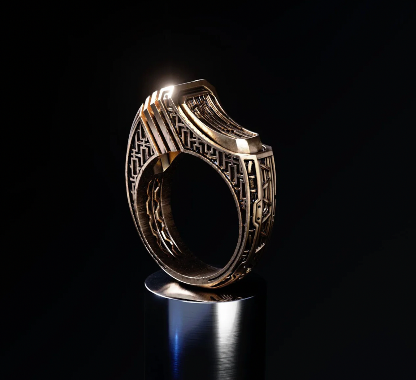 Geometric gold ring 'Titan'