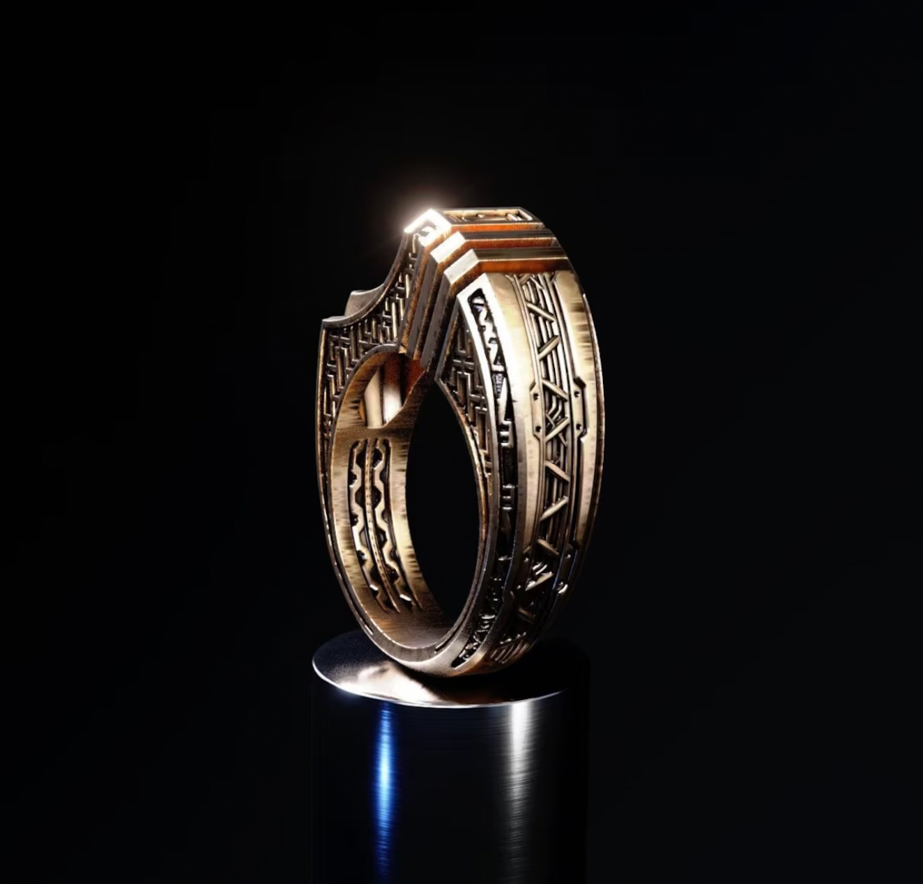 Geometric gold ring 'Titan'
