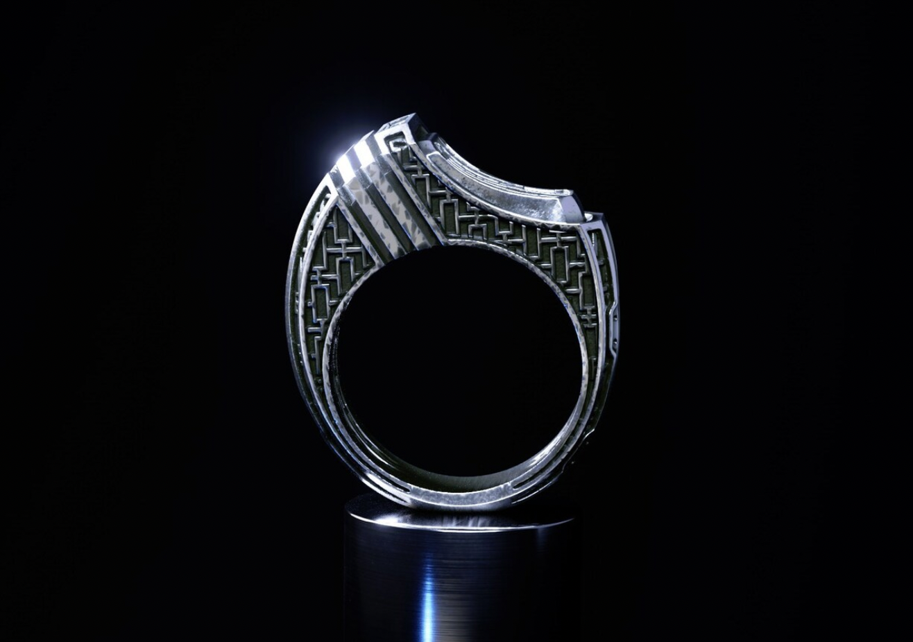 Geometric silver ring 'Titan'