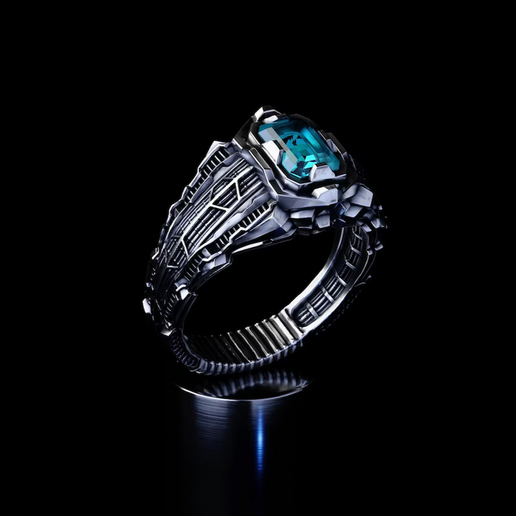 Futuristic silver ring 'Collider'