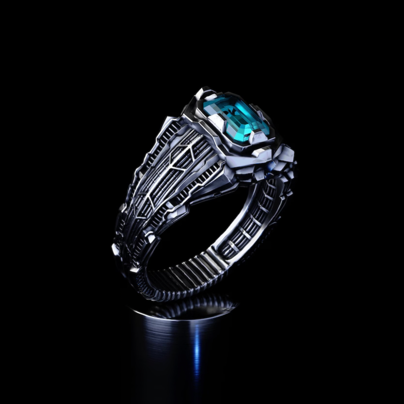 Futuristic silver ring 'Collider'