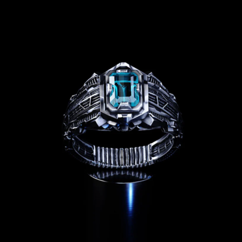Futuristic silver ring 'Collider'