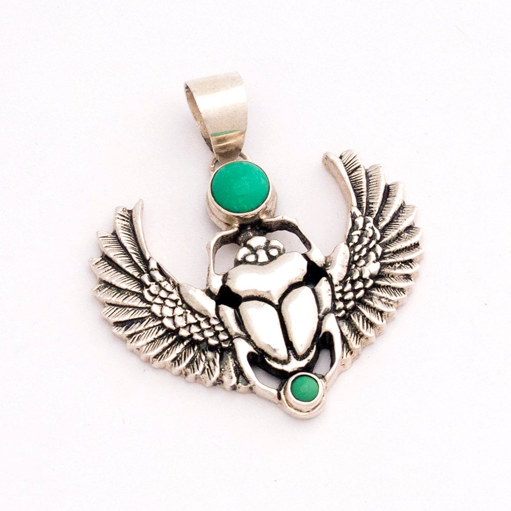 Scarab Pendant | Egyptian Jewelry | Sterling Silver Necklace | Winged Scarab Amulet | Spiritual Protection Pendant | Ancient Egypt Necklace
