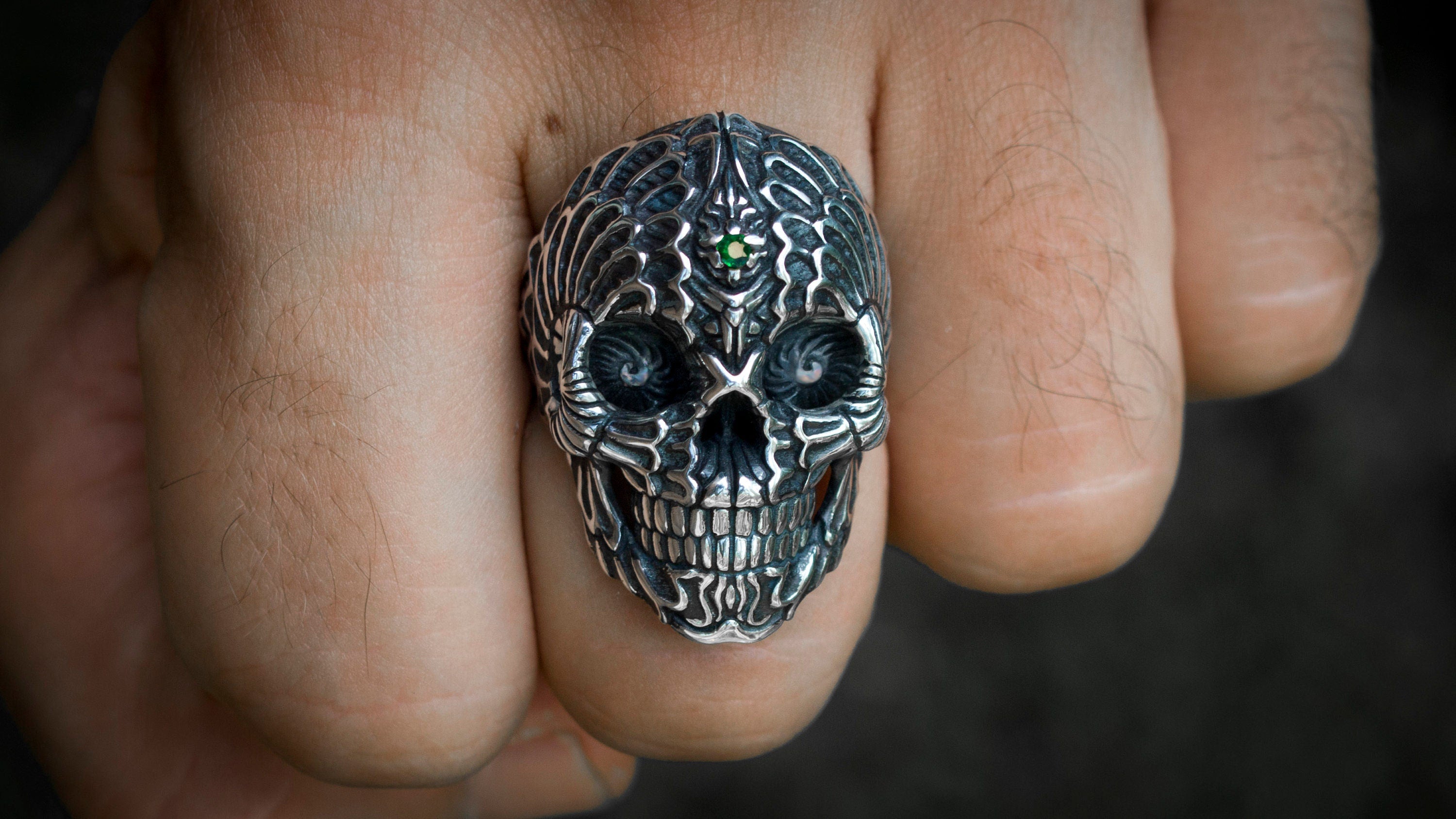 Silver Skull Ring 'Spiral' | Skull Ring Men | Mens Skull Ring. Unique Skull Ring | Skull Ring Silver | Carved Skull Ring