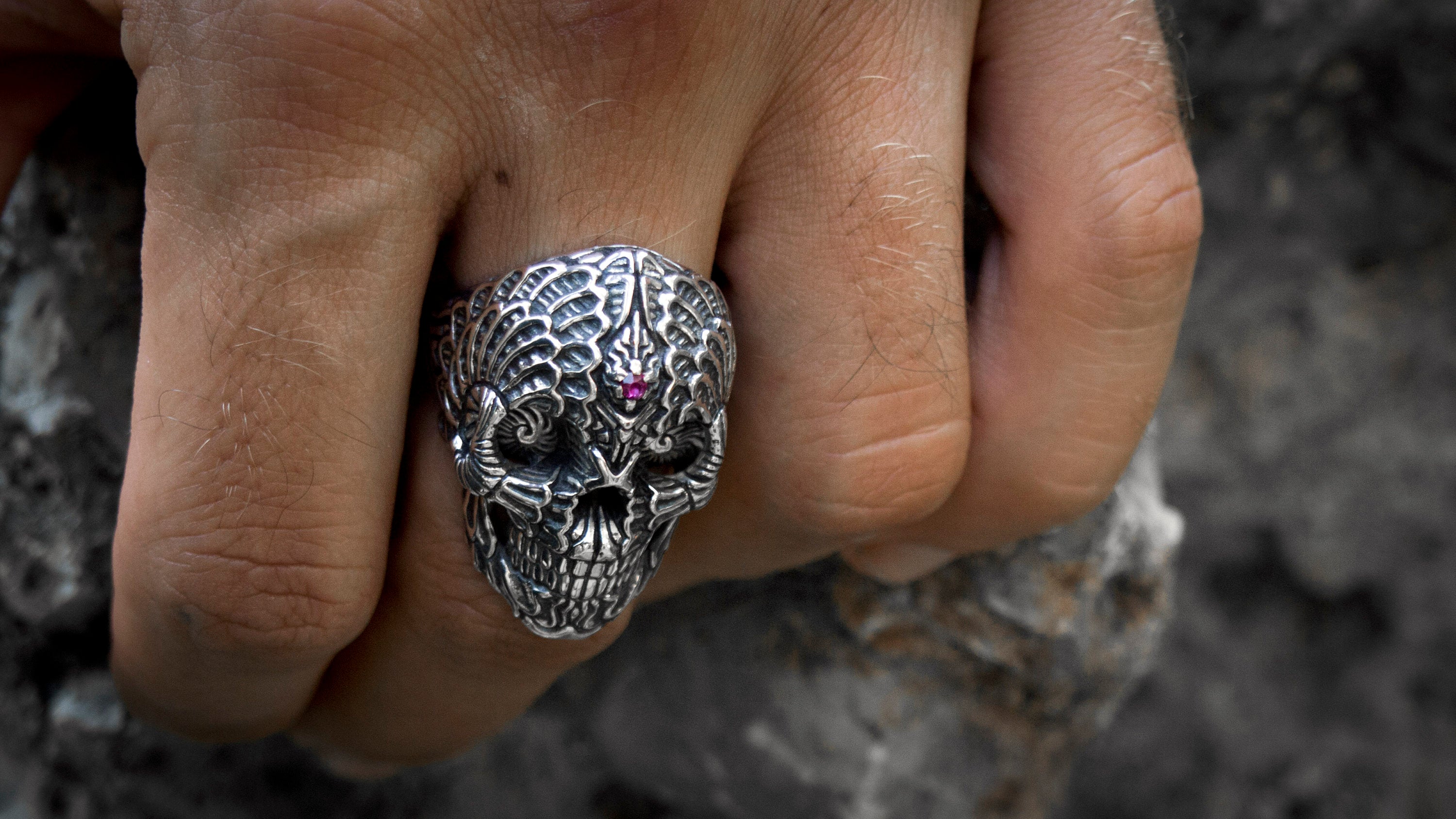 Silver Skull Ring 'Spiral' | Skull Ring Men | Mens Skull Ring. Unique Skull Ring | Skull Ring Silver | Carved Skull Ring