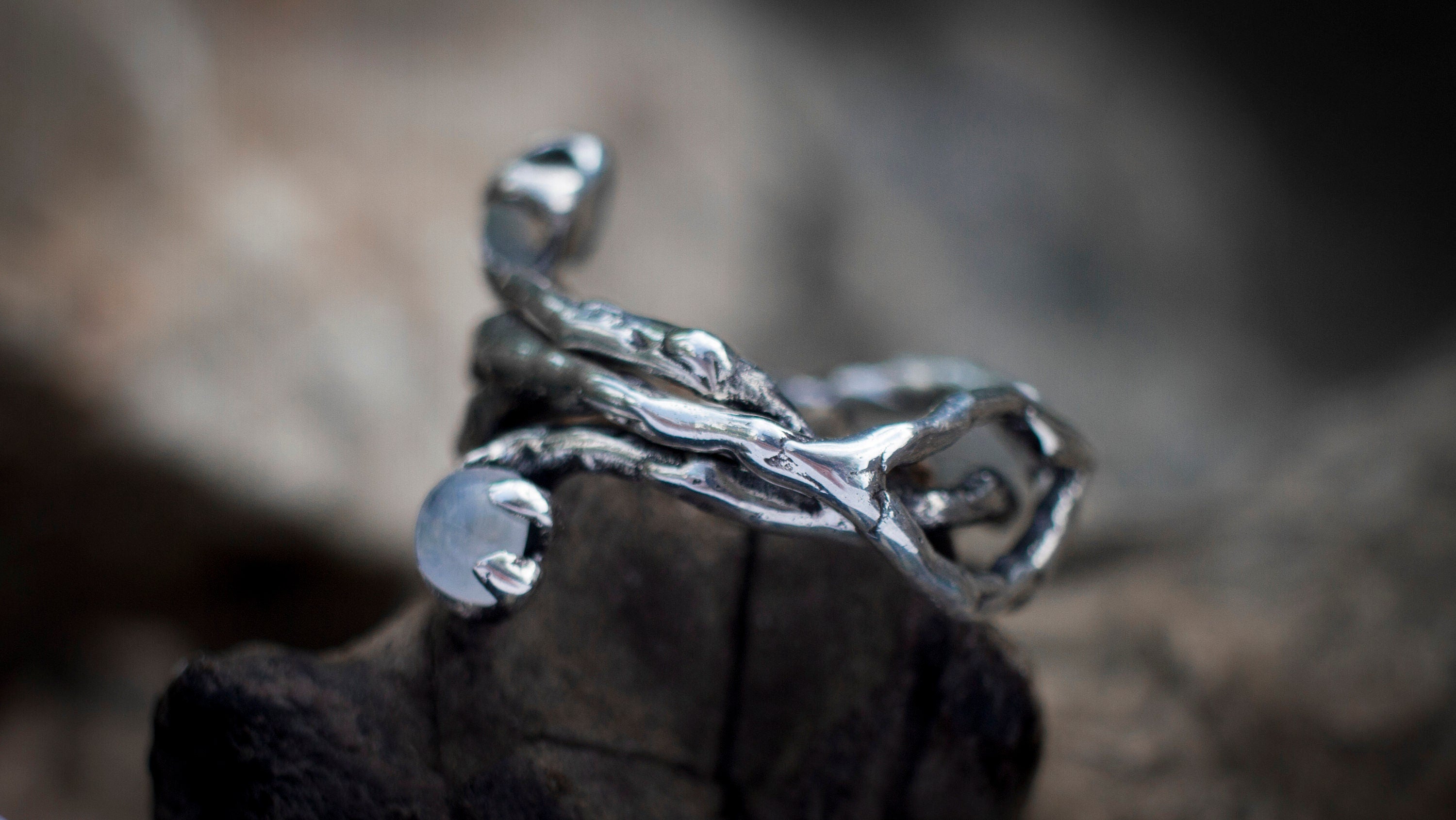 Moonstone Twig Ring | Whimsical Elven Engagement Band | Mystical Fairy Branch Jewelry | Sterling Silver Nature Inspired