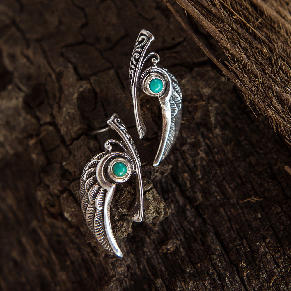 Australian Opal Silver Wing Earrings | Opal Feather Earrings | Bird Wing Earrings