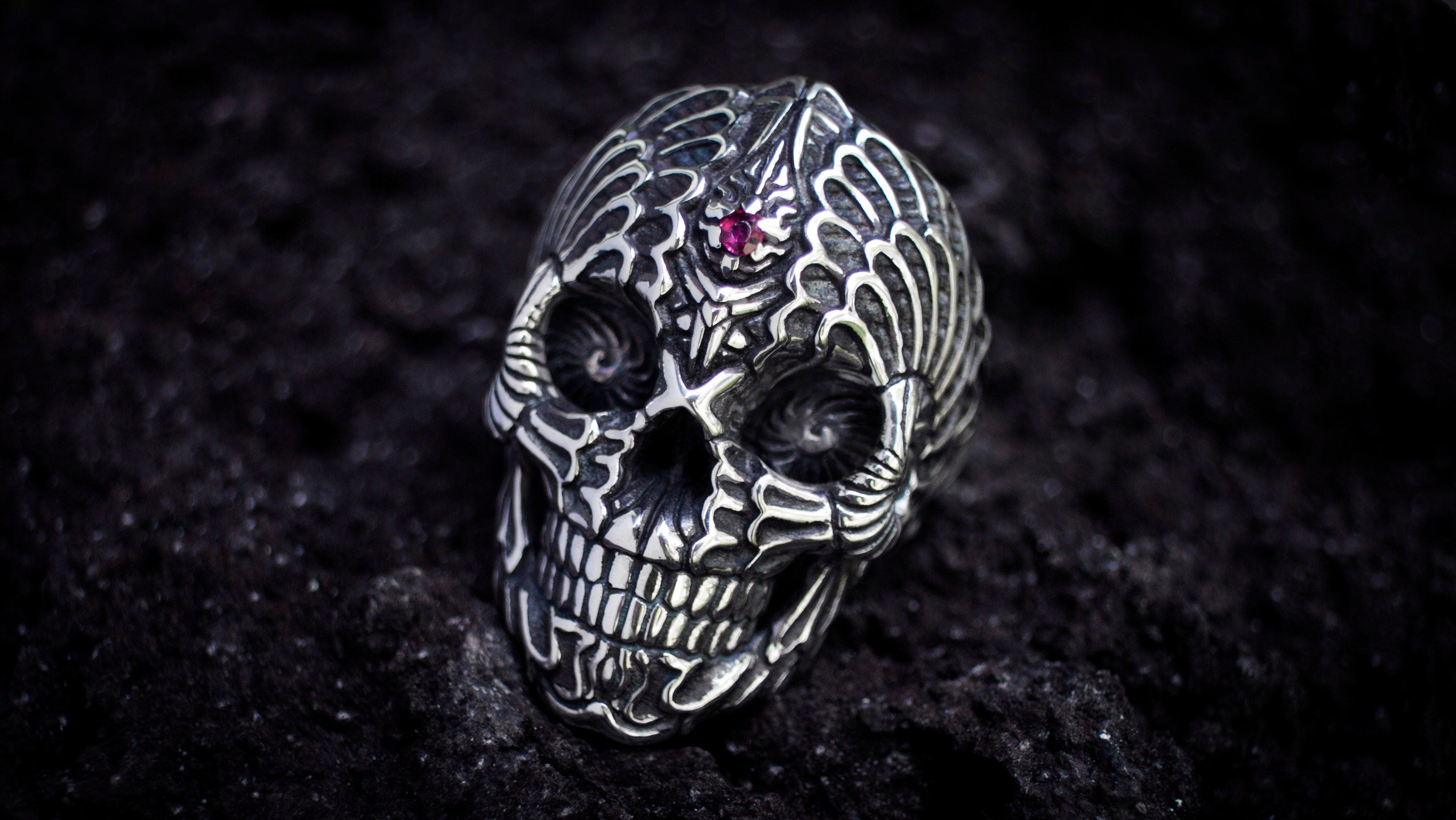 Silver Skull Ring 'Spiral' | Skull Ring Men | Mens Skull Ring. Unique Skull Ring | Skull Ring Silver | Carved Skull Ring