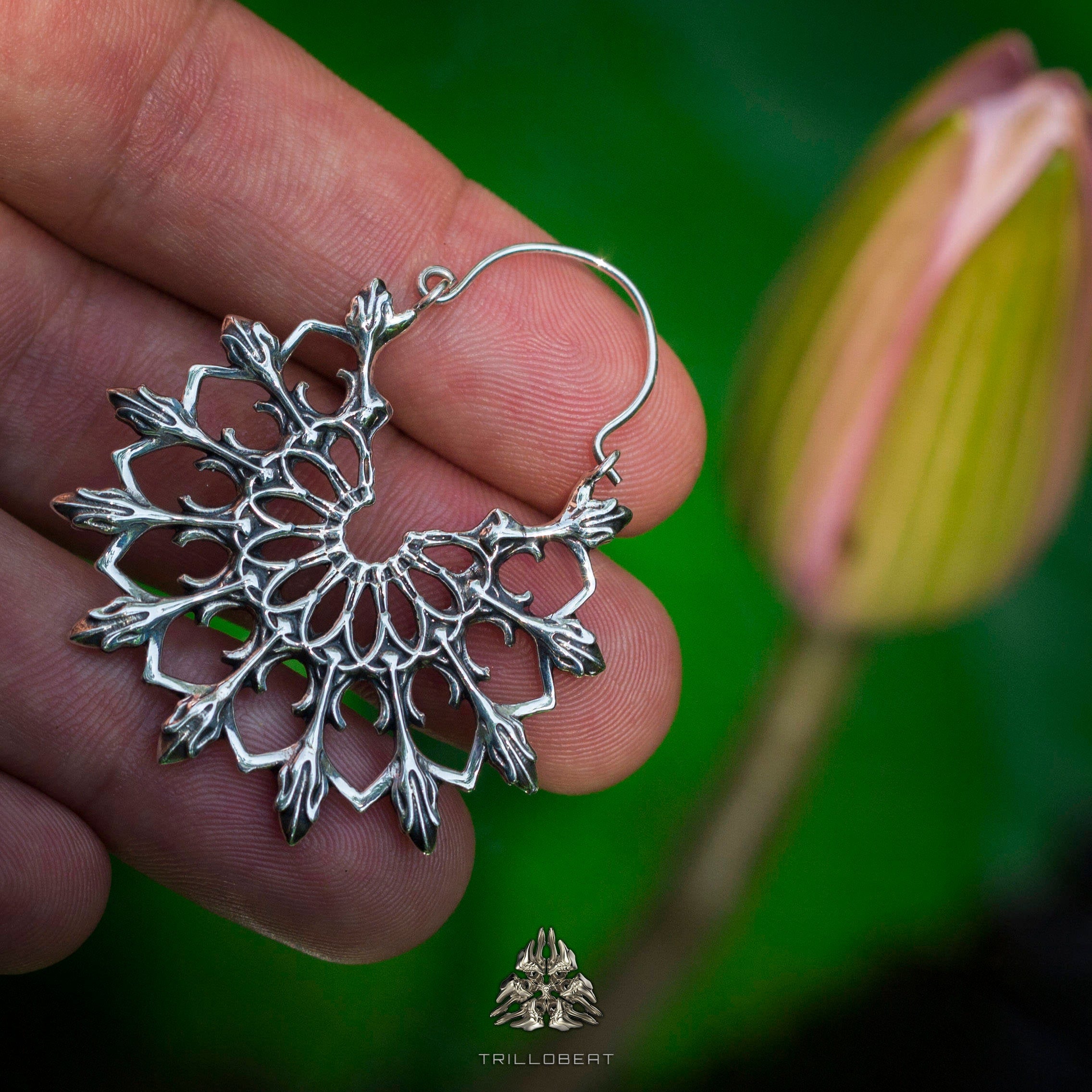 Bohemian Hoop Earrings | Lotus Mandala Earrings | Large Hoop Earrings | Silver Hoops | Tribal Earrings | Gothic Jewelry