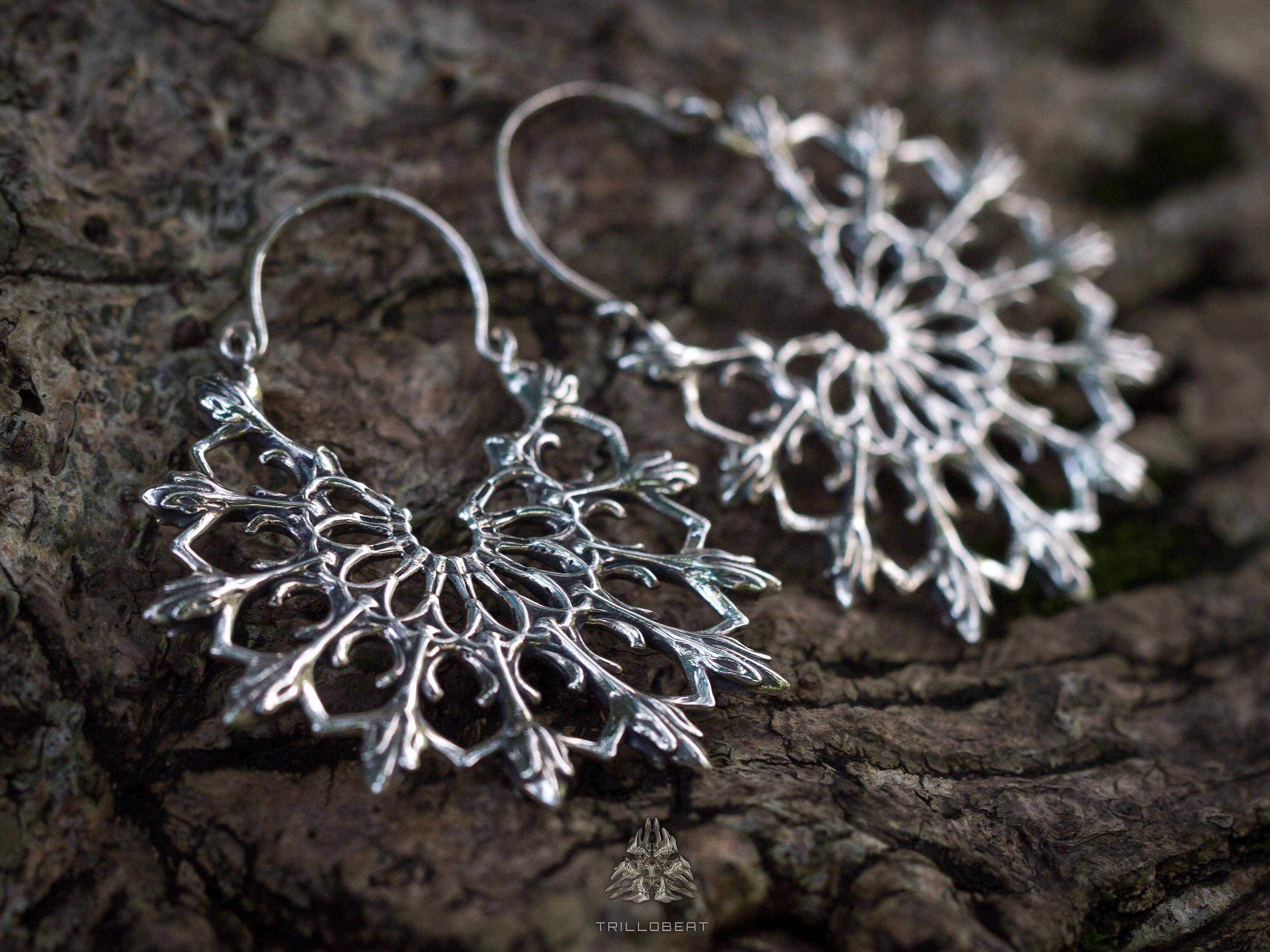 Bohemian Hoop Earrings | Lotus Mandala Earrings | Large Hoop Earrings | Silver Hoops | Tribal Earrings | Gothic Jewelry
