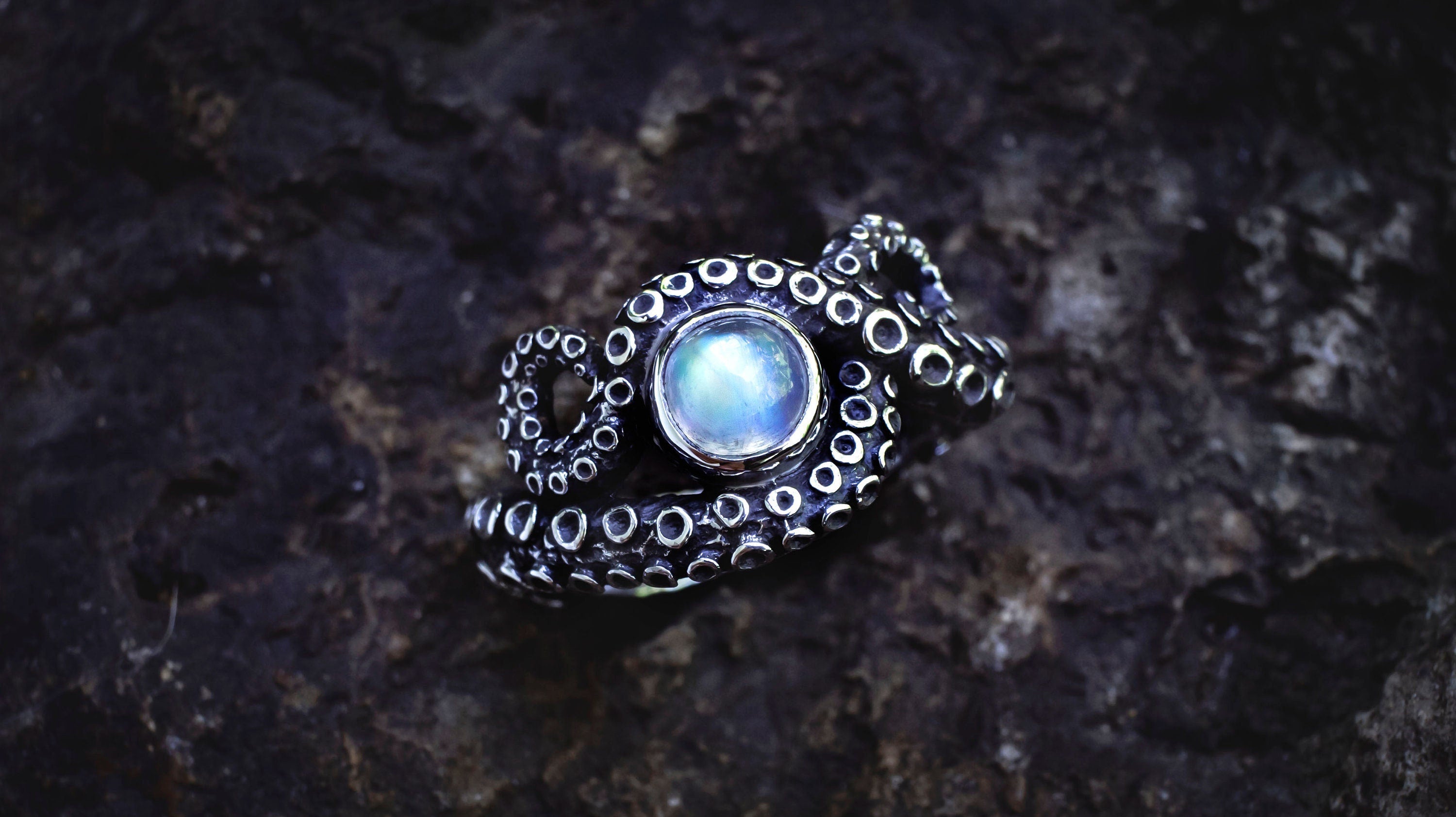 Rainbow Moonstone Octopus Ring