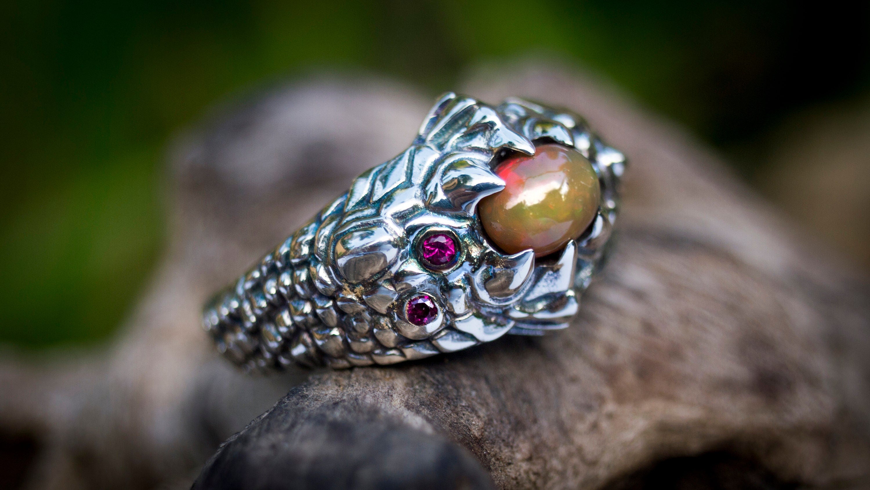 Dragon Ring with Gemstone 'Dragon Eye' | Dragon Jewelry | Scales Ring | Fantasy Ring | Cool Mens Rings