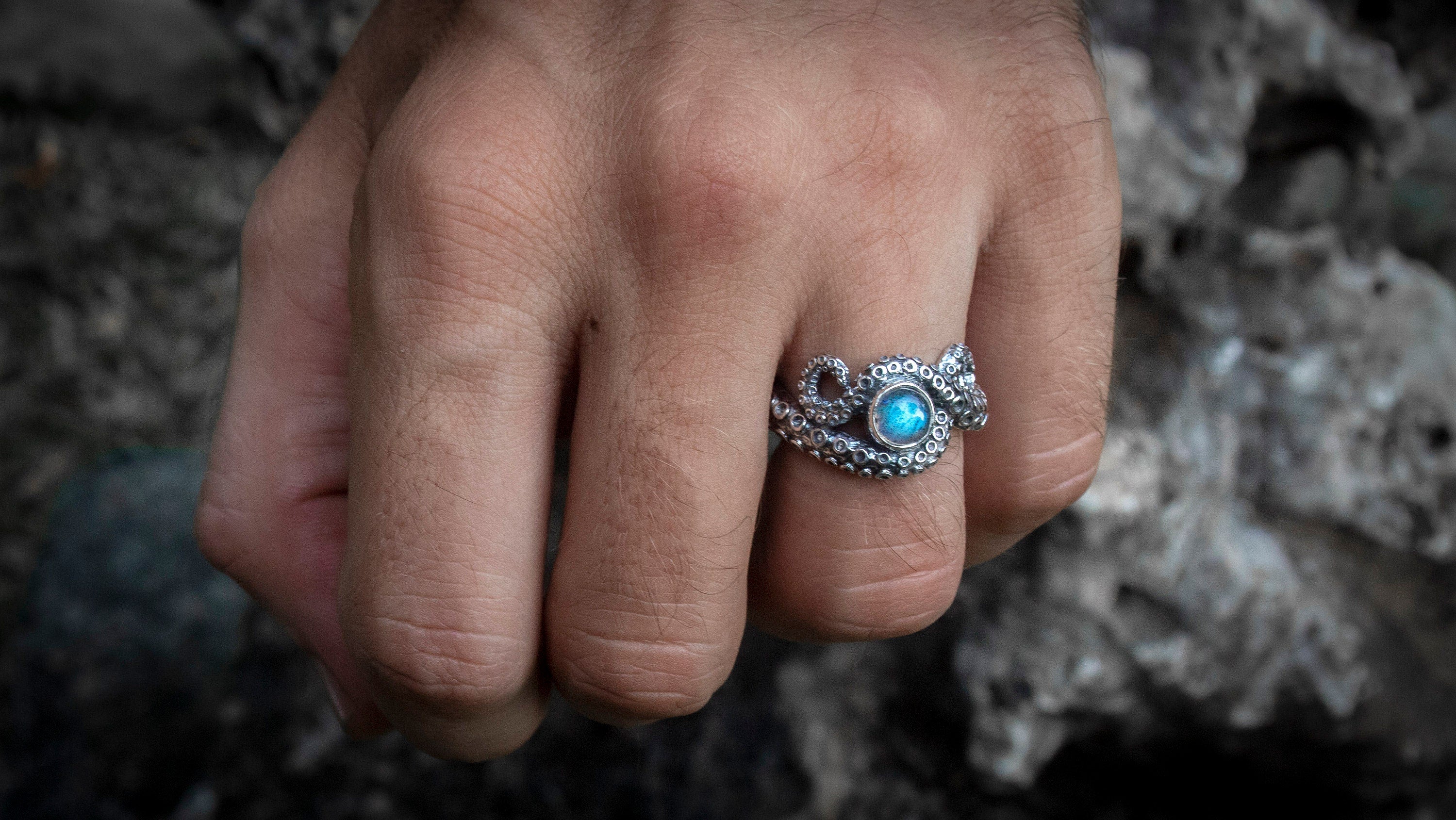 Rainbow Moonstone Octopus Ring