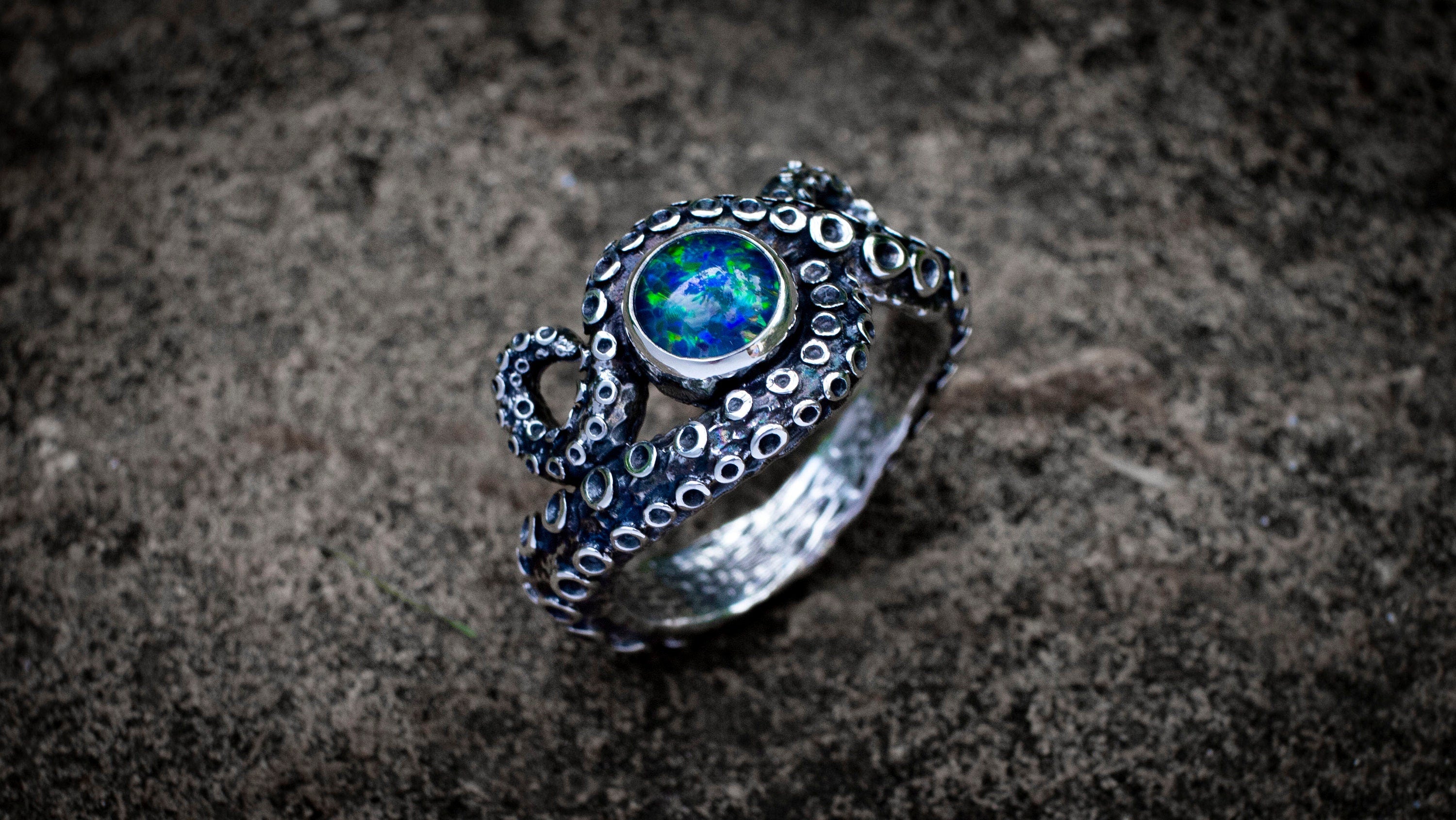 Rainbow Moonstone Octopus Ring