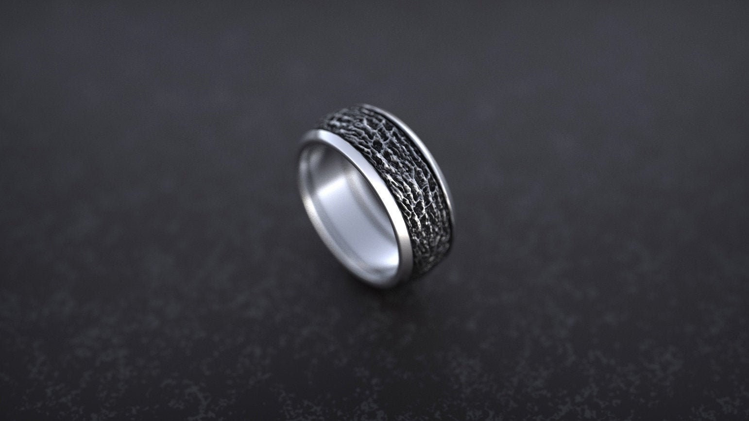 Tree Bark Silver Ring - Nature-Inspired Rustic Wedding Band in Sterling Silver