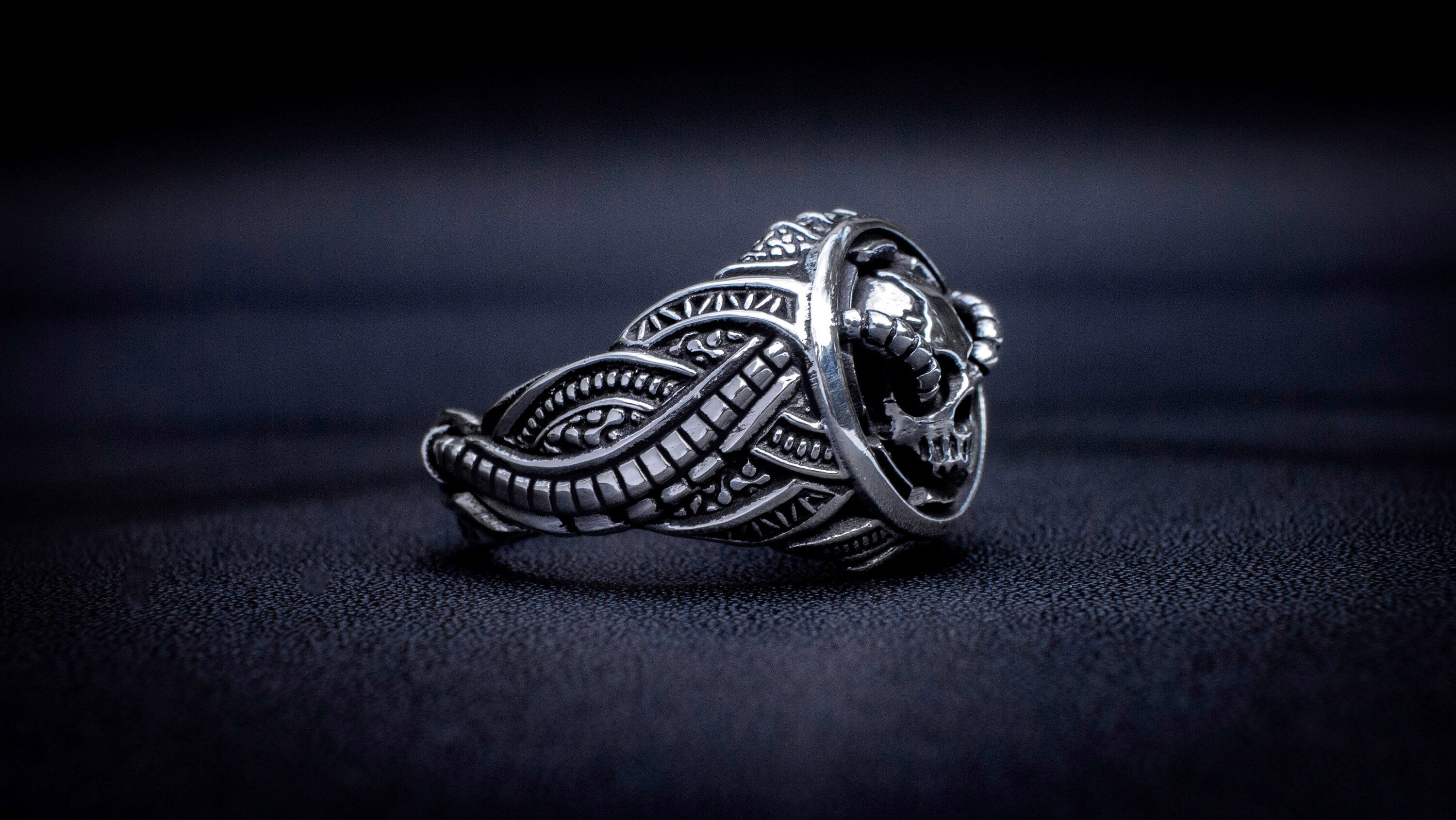 BioMech Skull Ring | Half Jaw Skull Ring | Unique Skull Ring | Skull Ring Silver