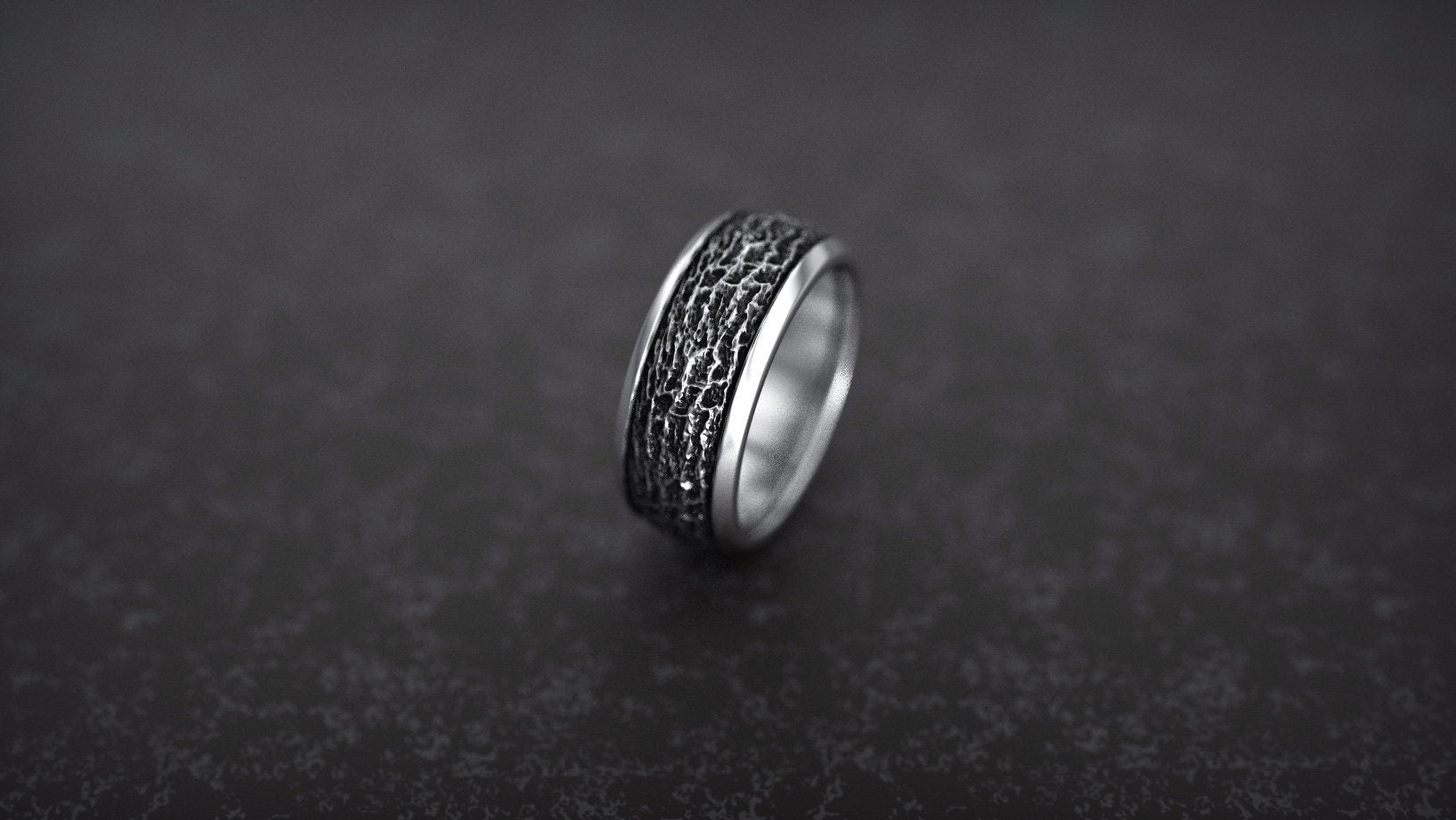 Tree Bark Silver Ring - Nature-Inspired Rustic Wedding Band in Sterling Silver