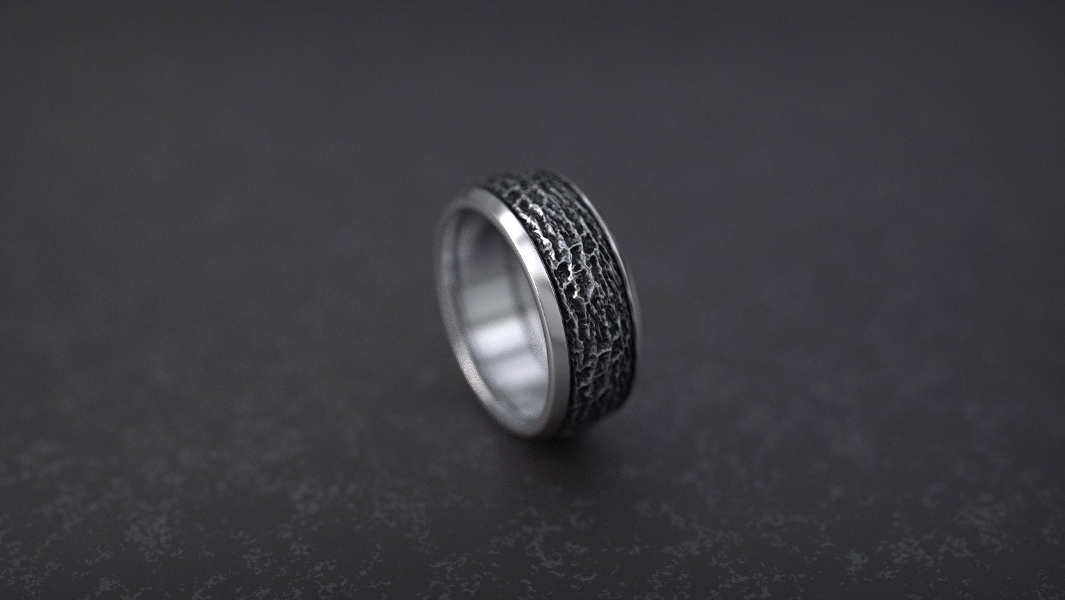 Tree Bark Silver Ring - Nature-Inspired Rustic Wedding Band in Sterling Silver