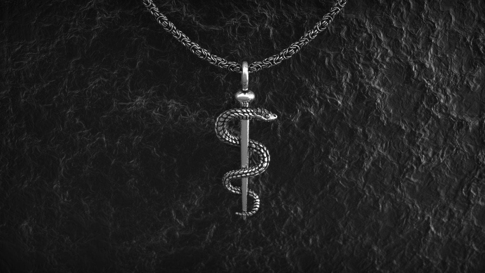 Sterling Silver Snake Pendant | Rod of Asclepius Jewelry | Asclepius Pendant | Healing Symbol Necklace | God of Medicine Charm | Unisex Gift