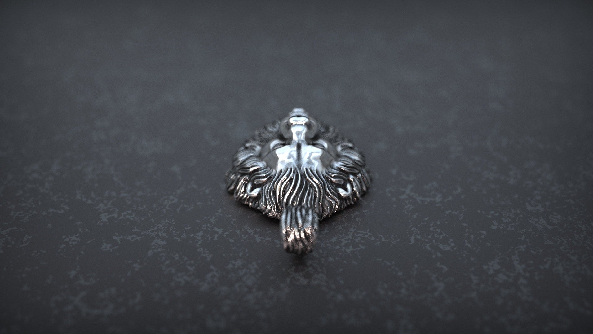 Silver animal pendant with detailed carved mane