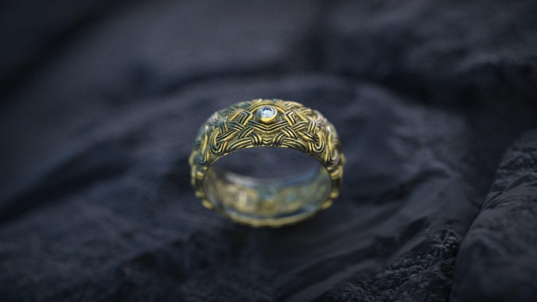 Side view of handmade gold Celtic knot ring