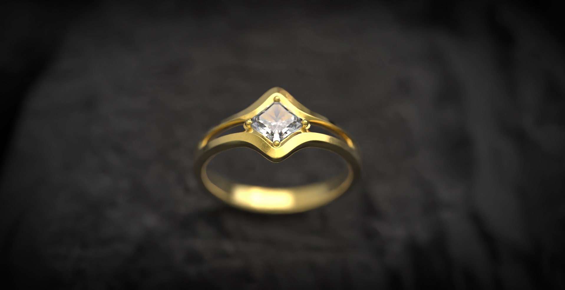 14K Gold Geometric Engagement ring with Diamond | Geometric Gold Ring | Gold Diamond Ring | Delicate Gold Ring