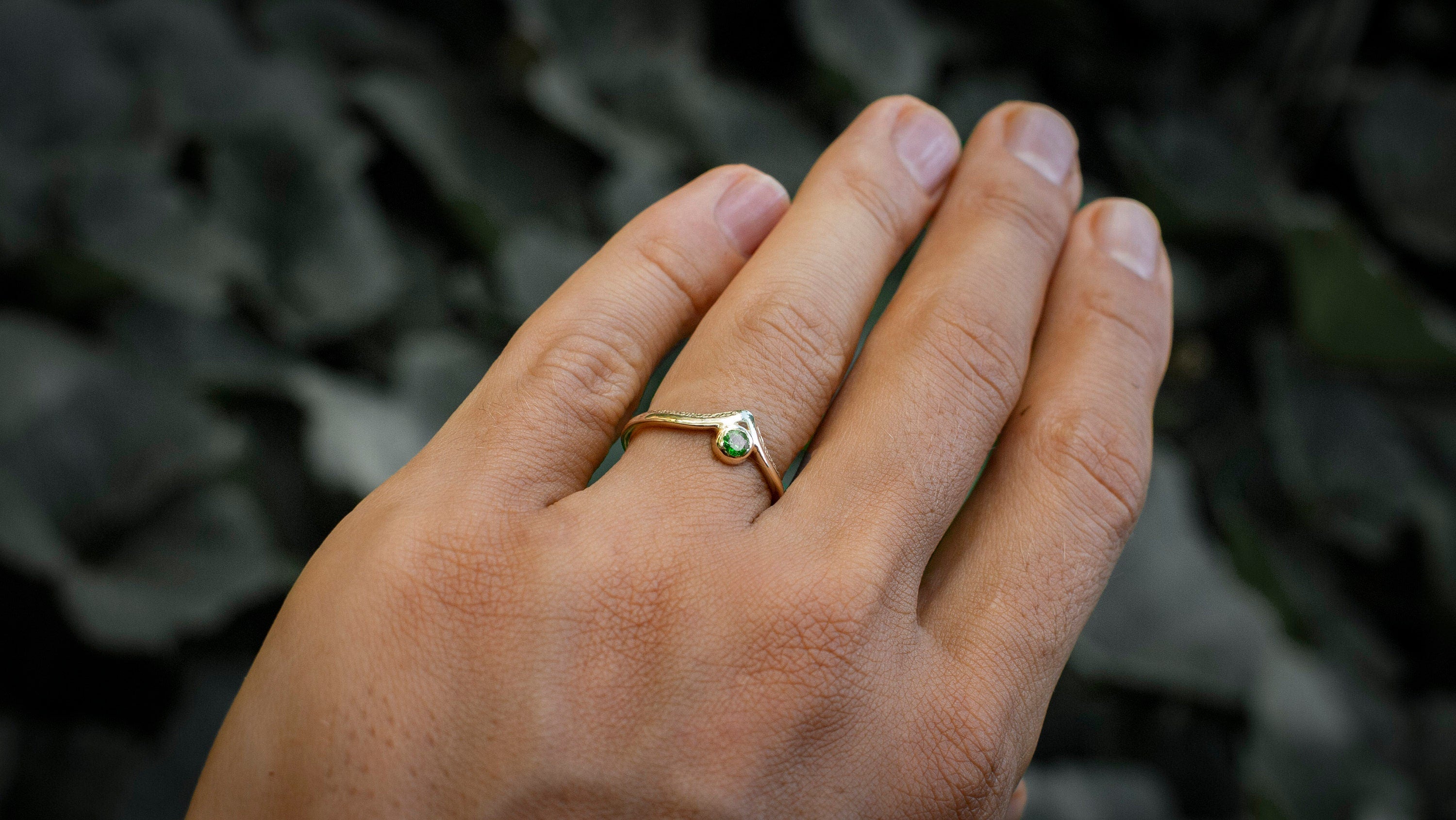 V-Shaped Gold Engagement Ring with Gemstone | Elegant Solid Gold Diamond Ring | Dainty Diamond Ring |Jewelry Gift for Her