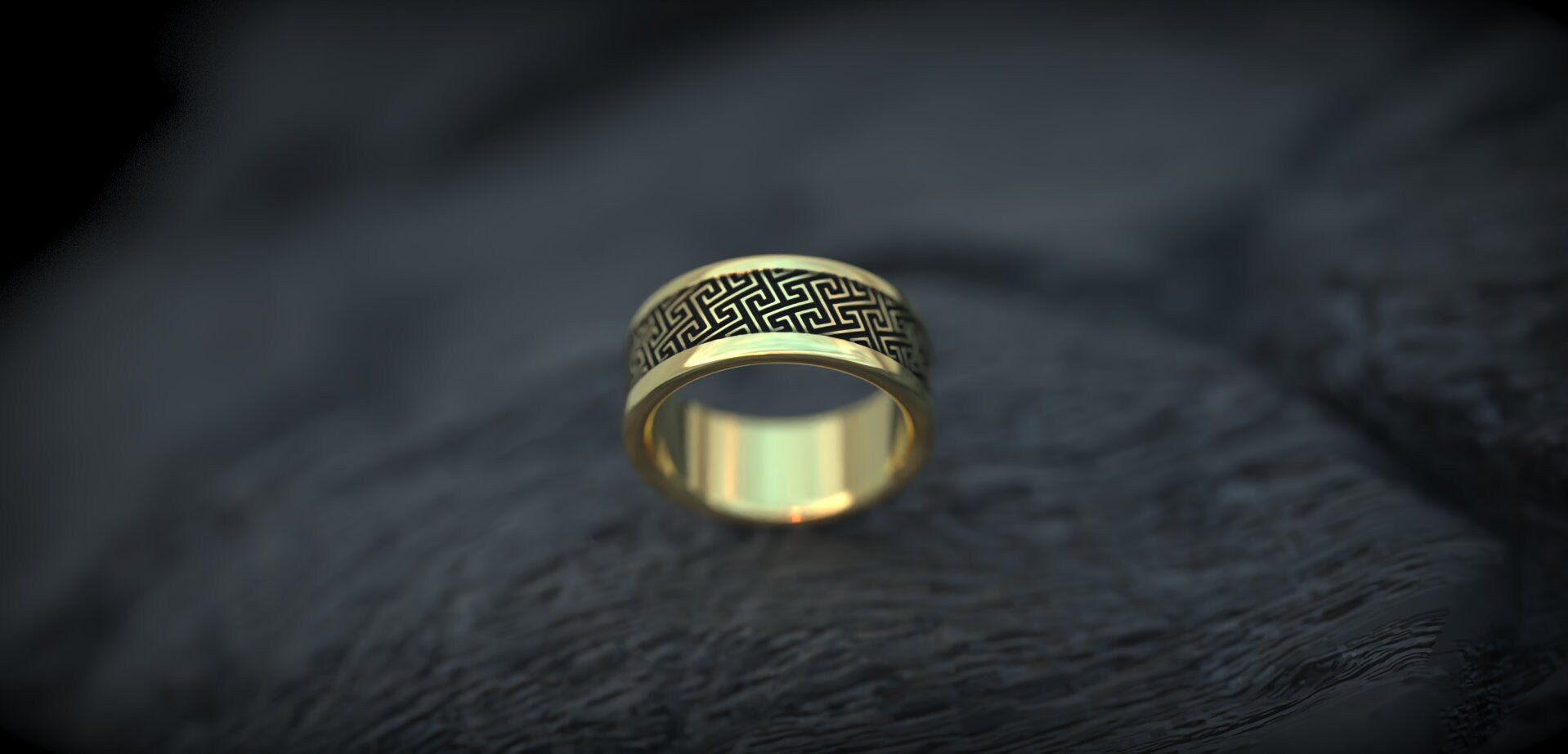 'Greek Key' Geometric Gold Ring