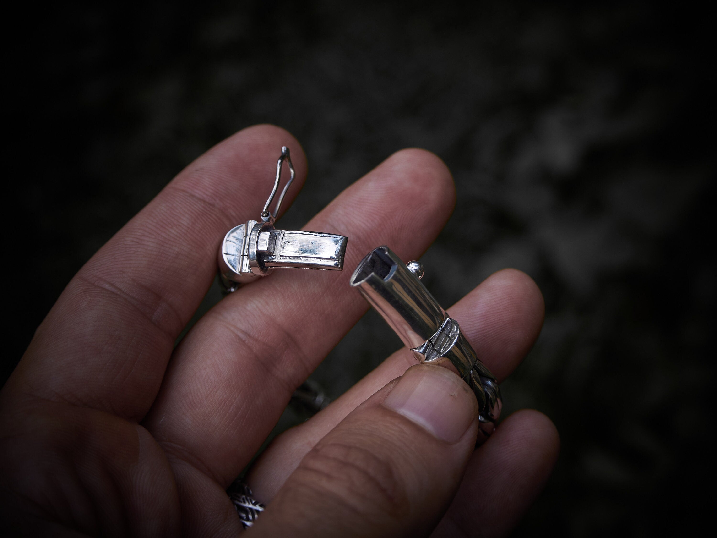 Solid silver chain showing clasp and link detail