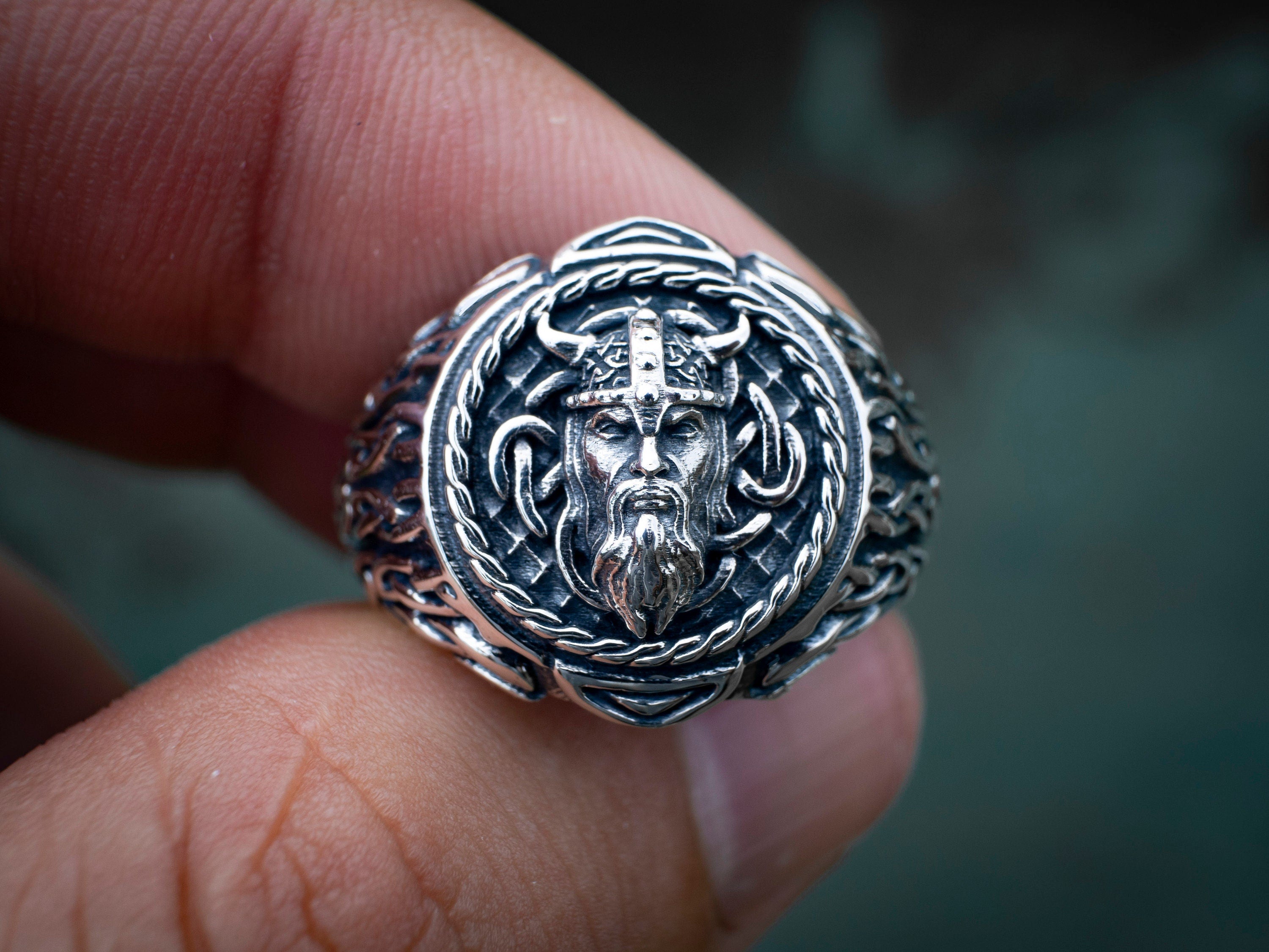Handmade Celtic knot ring shown from angled profile
