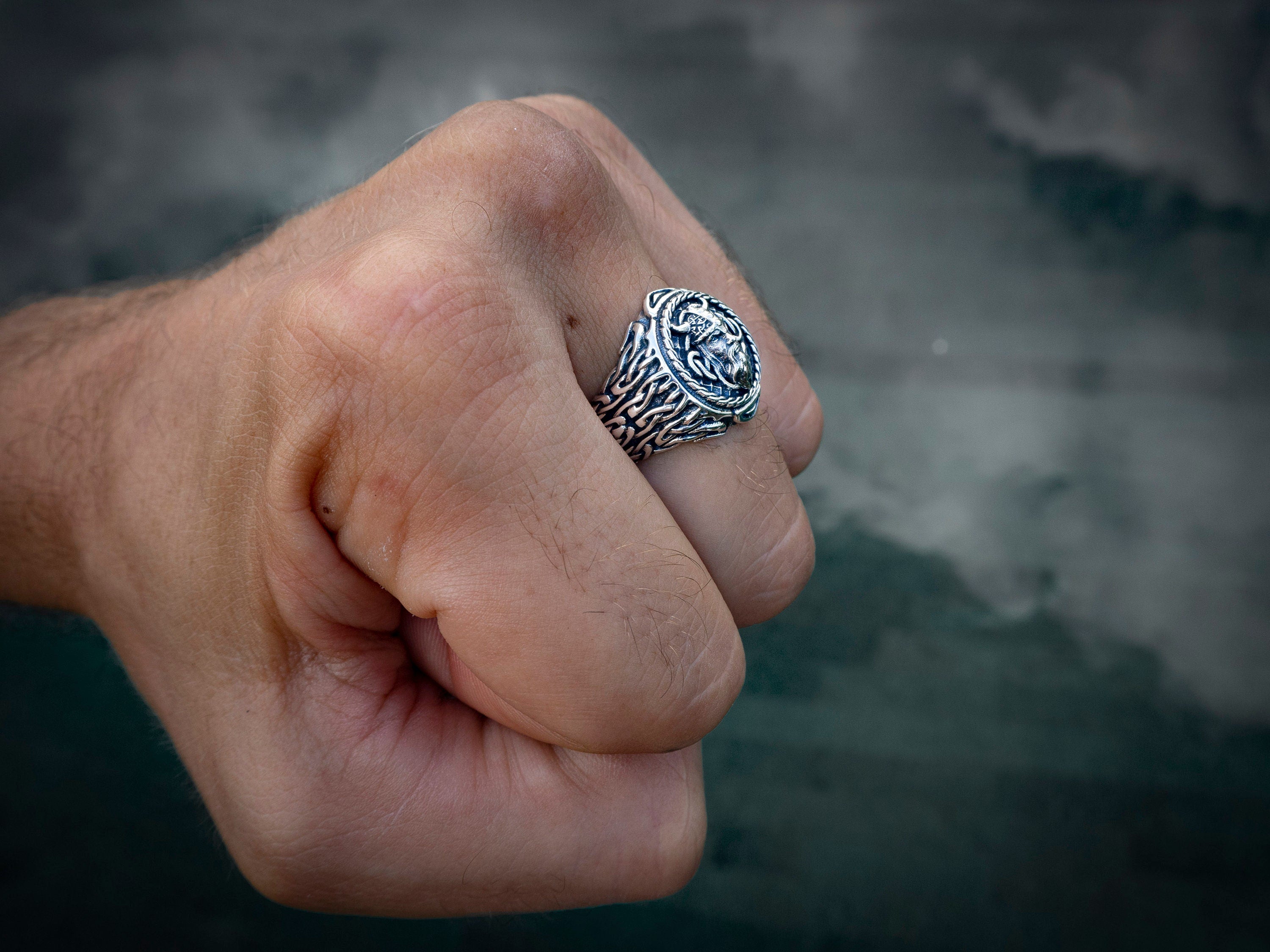 Vertical view of Odin Viking ring