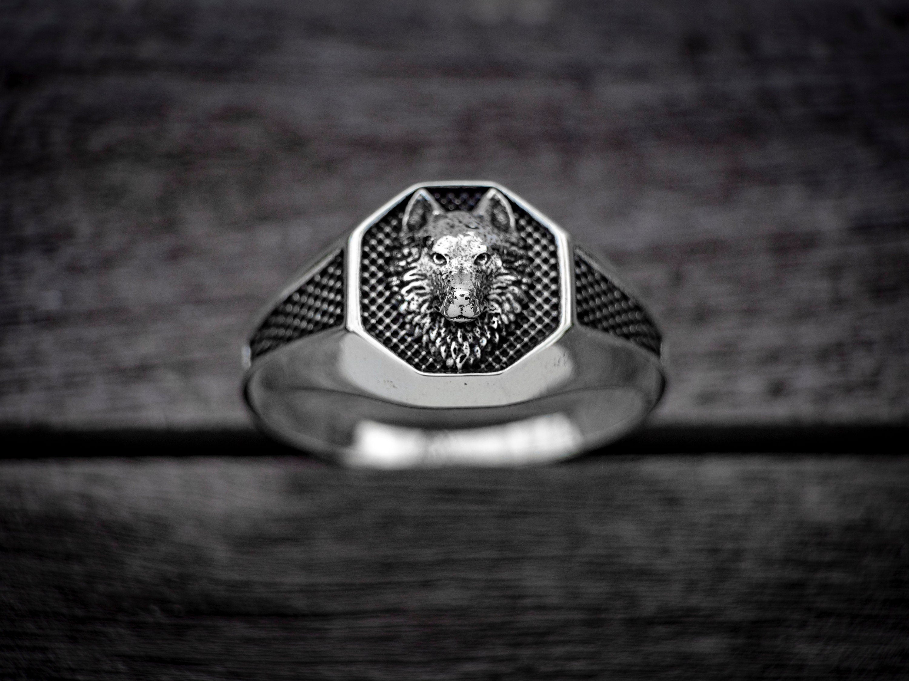 Silver Wolf Ring Men | Wolf Head Men Ring | Mens Silver Wolf Ring | Signet Ring Men | Silver Animal ring | Wolf Gift for Men