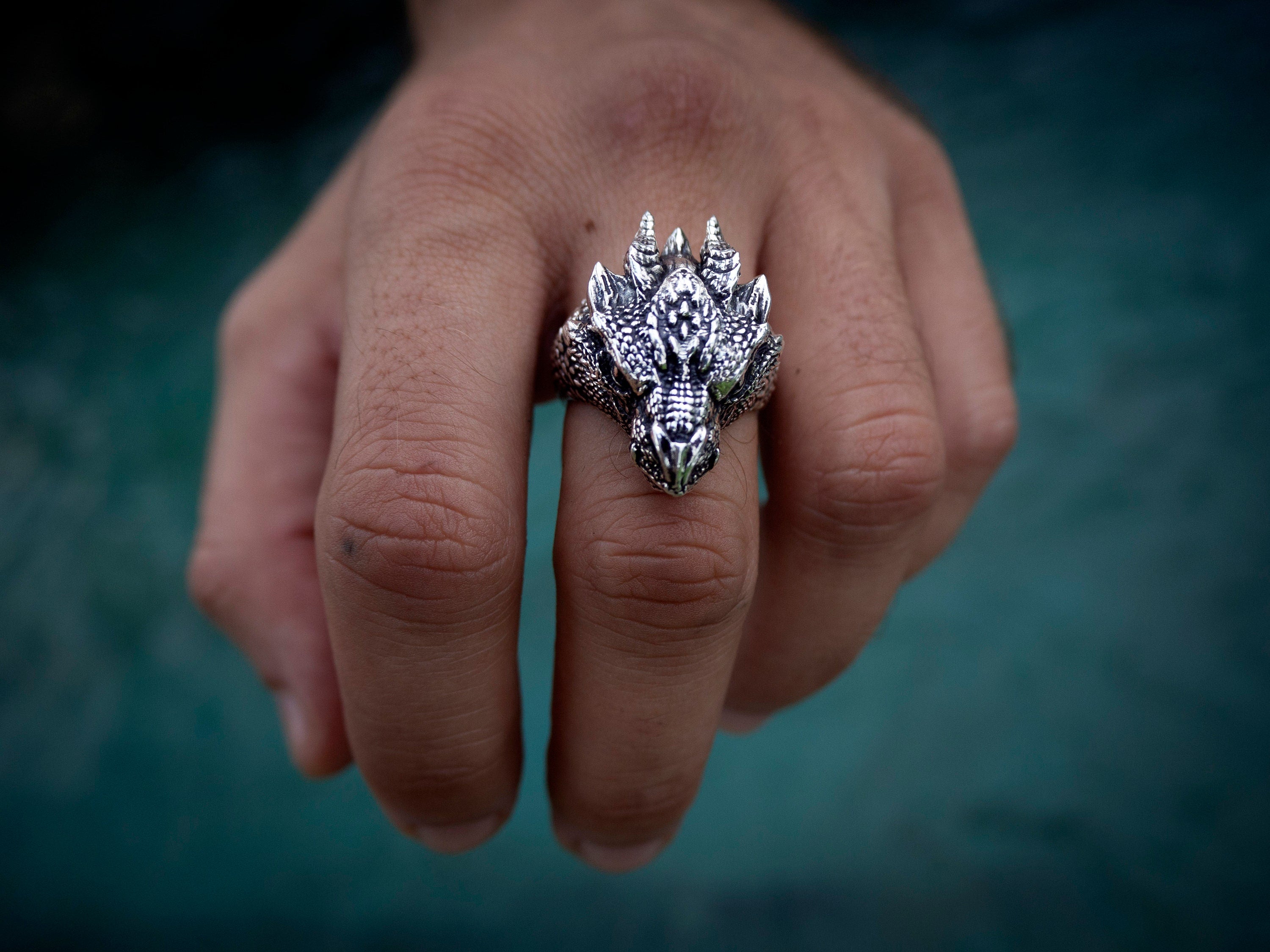 Silver Dragon Ring | Dragon Head Ring | Mens Dragon Ring | Sterling Silver Dragon Jewelry