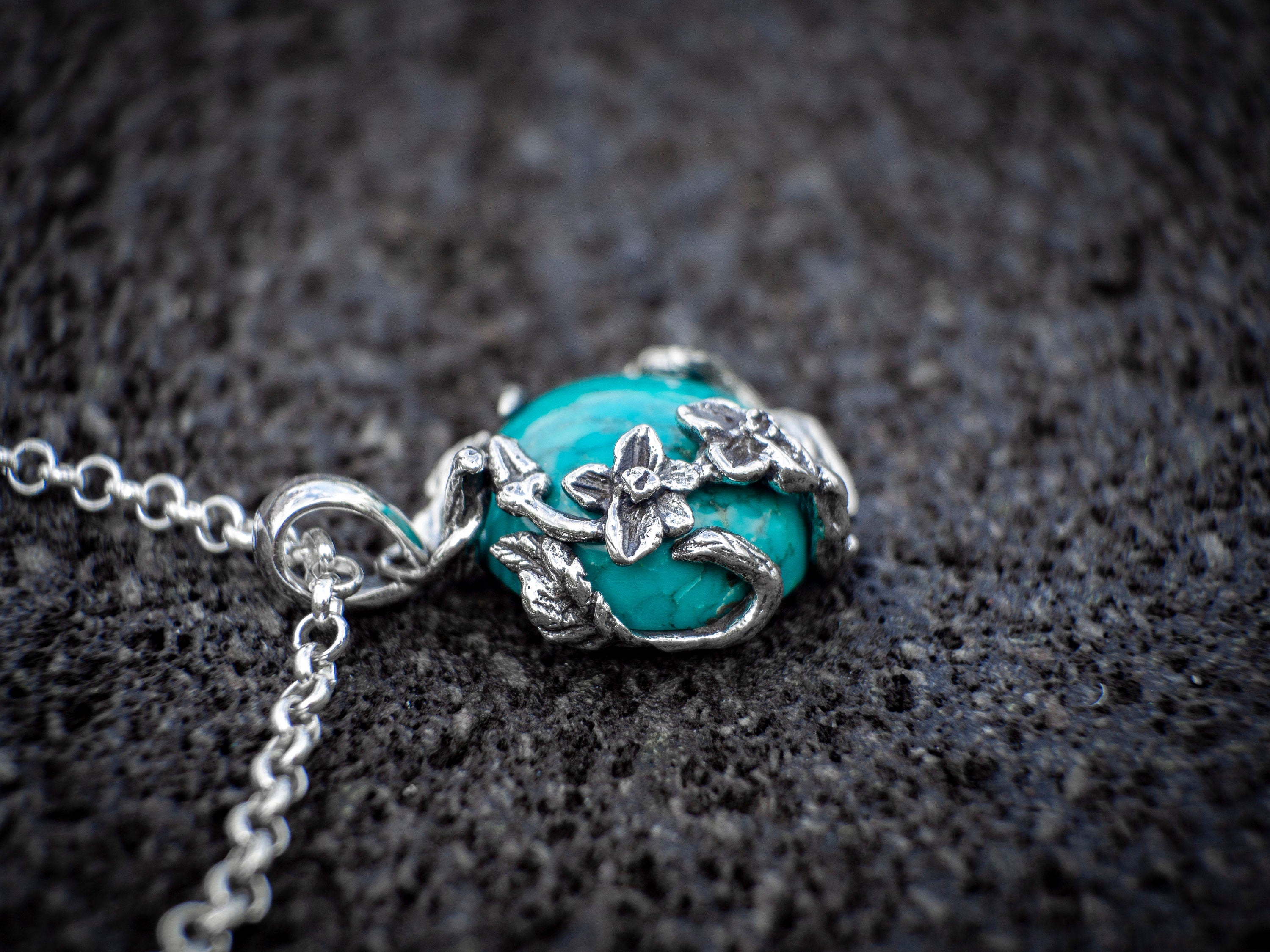 Turquoise Necklace | Silver Branch Necklace | Flower Necklace | Turquoise Jewelry | Turquoise Flower | Twig Necklace | Silver twig necklace
