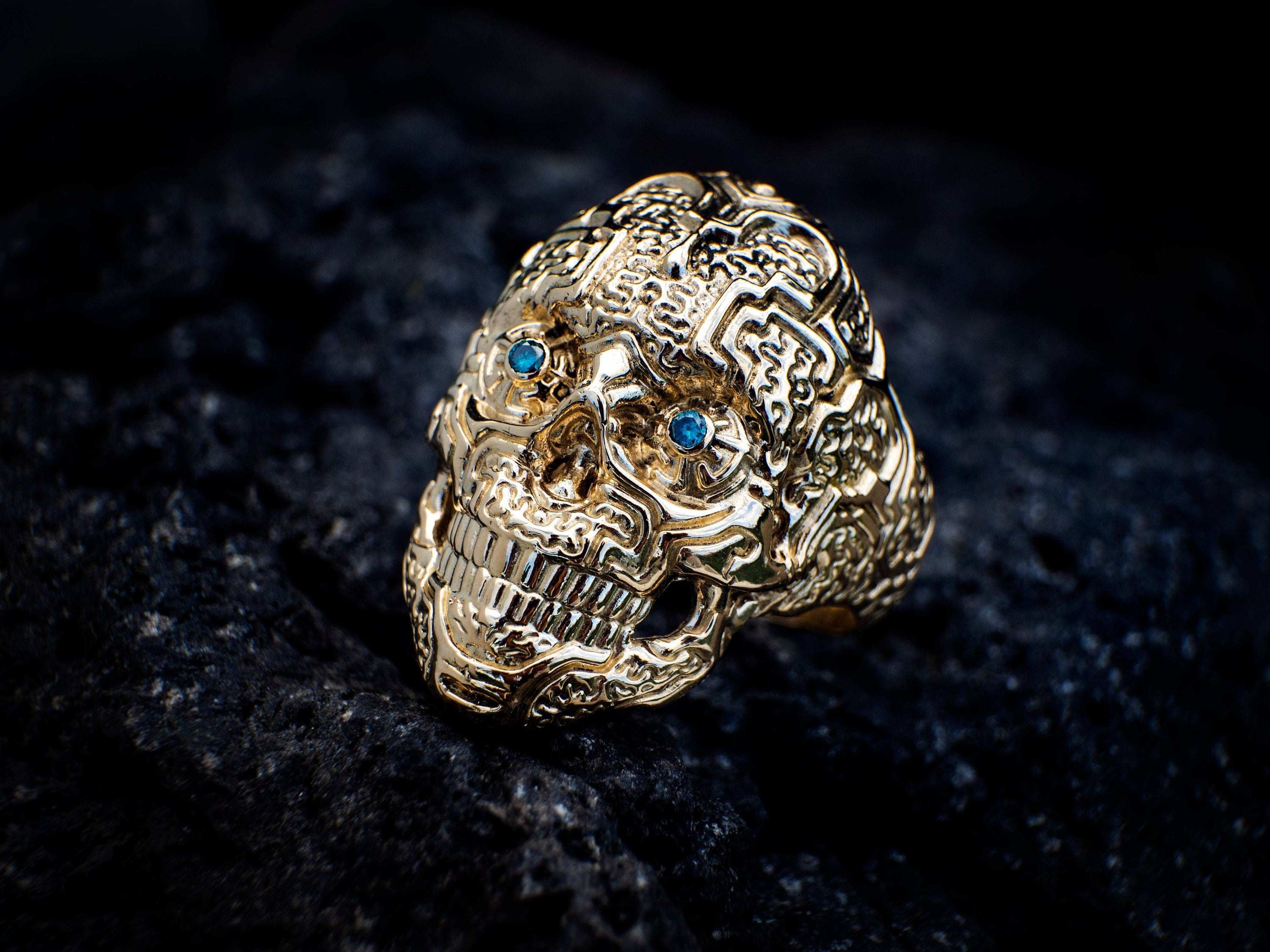 14k Gold Skull Ring | 18K Gold Skull Men Ring | Skull Rings | Cool Mens Rings | Gold Biker Jewelry