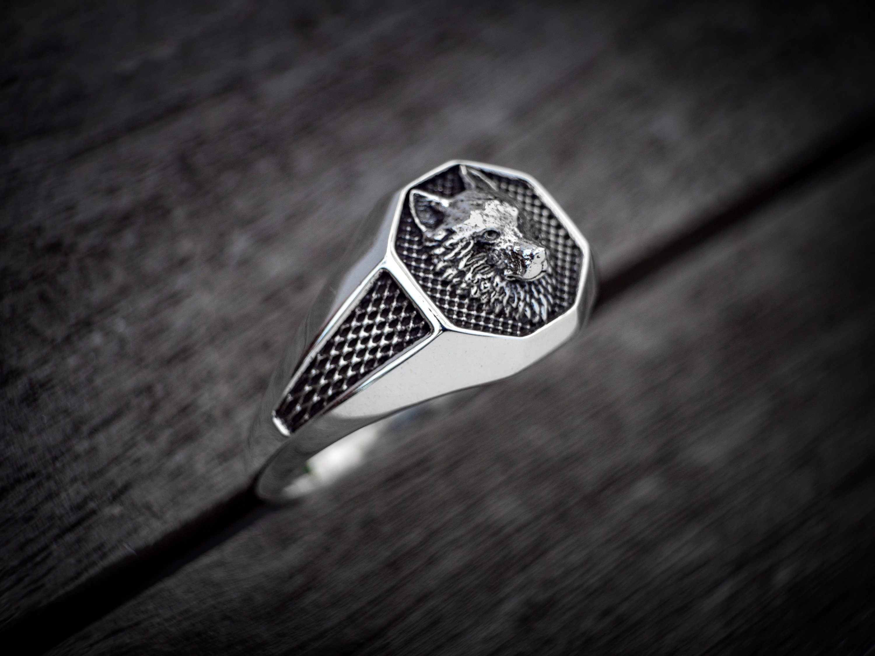 Silver Wolf Ring Men | Wolf Head Men Ring | Mens Silver Wolf Ring | Signet Ring Men | Silver Animal ring | Wolf Gift for Men