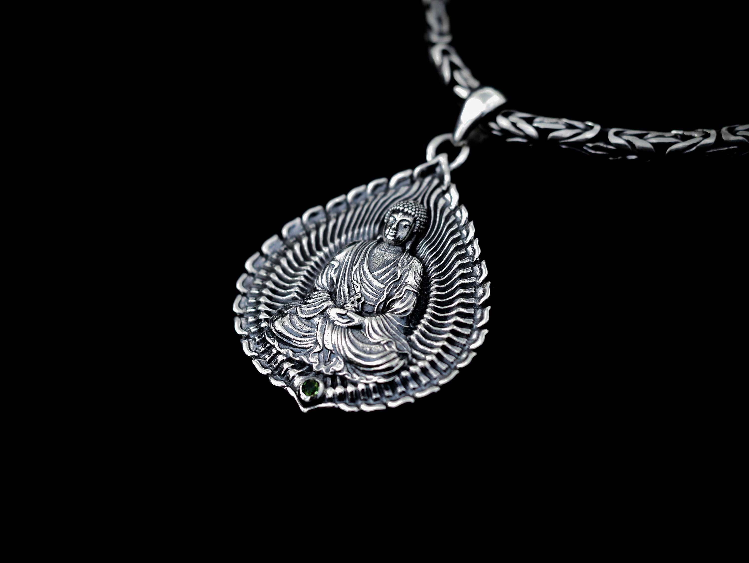 Silver Lotus Buddha Pendant