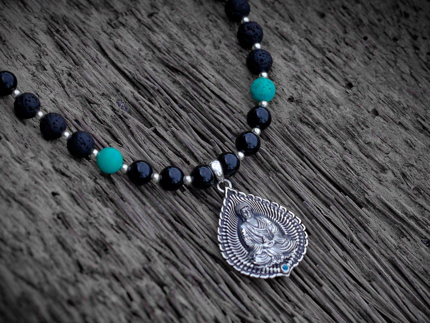 Silver Buddha Necklace | Mala Beads Necklace | Medicine Buddha Necklace | Black Mala Necklace | Buddha Mala Bead