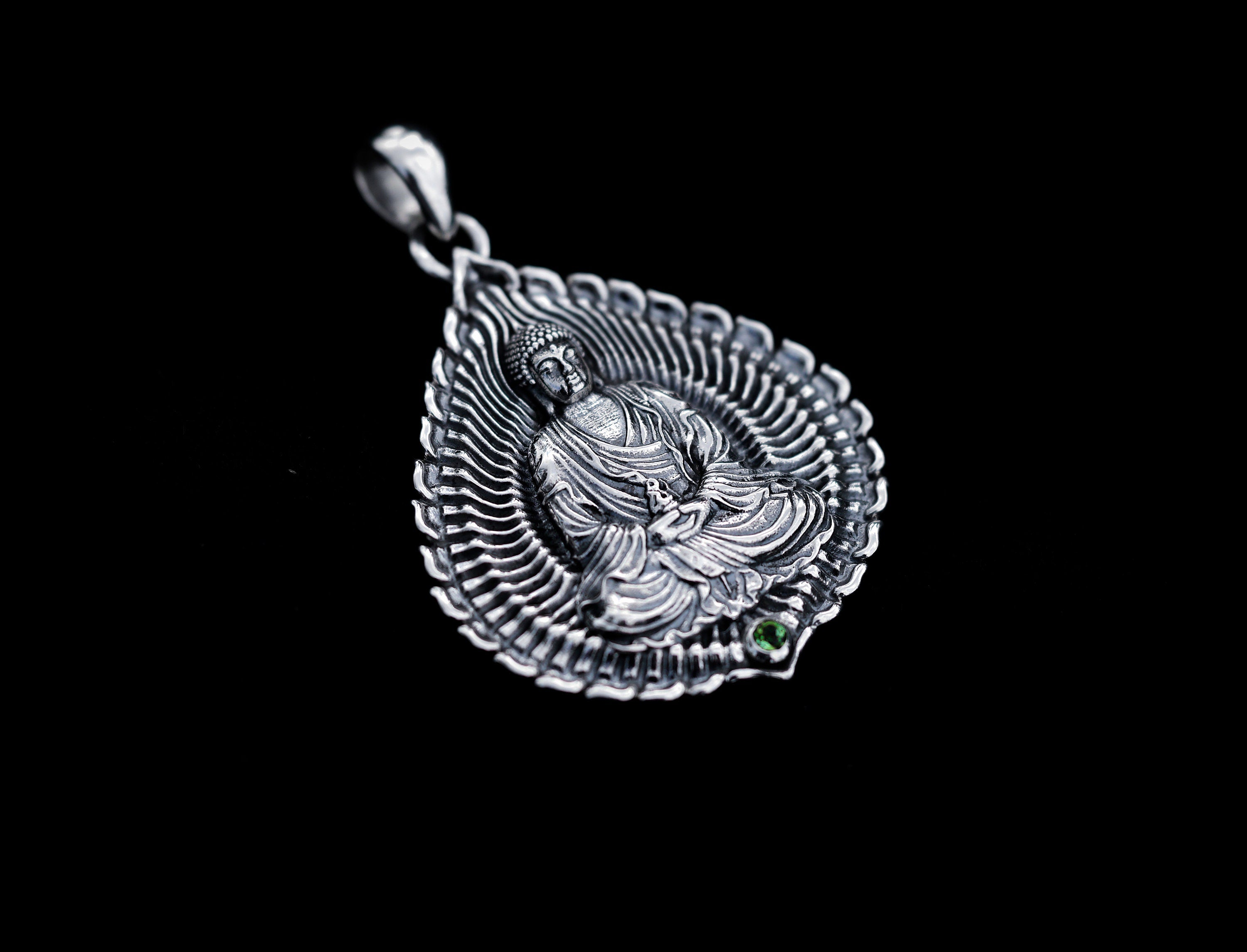 Silver Lotus Buddha Pendant