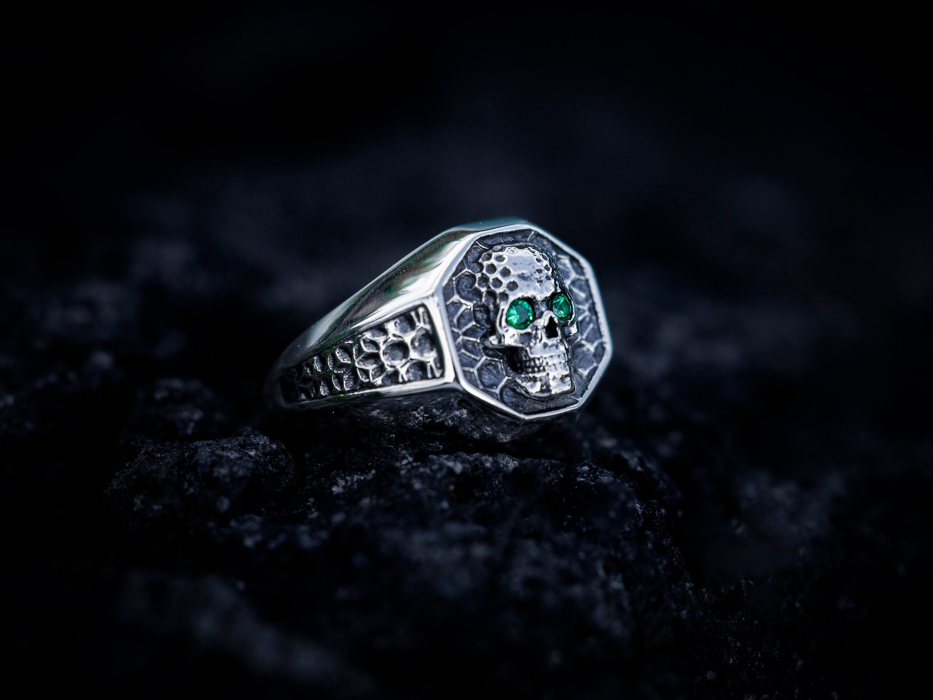Silver Skull Signet Ring | Hexagon Skull Ring | Signet Ring Men | Unique Skull Ring | Skull Ring Silver