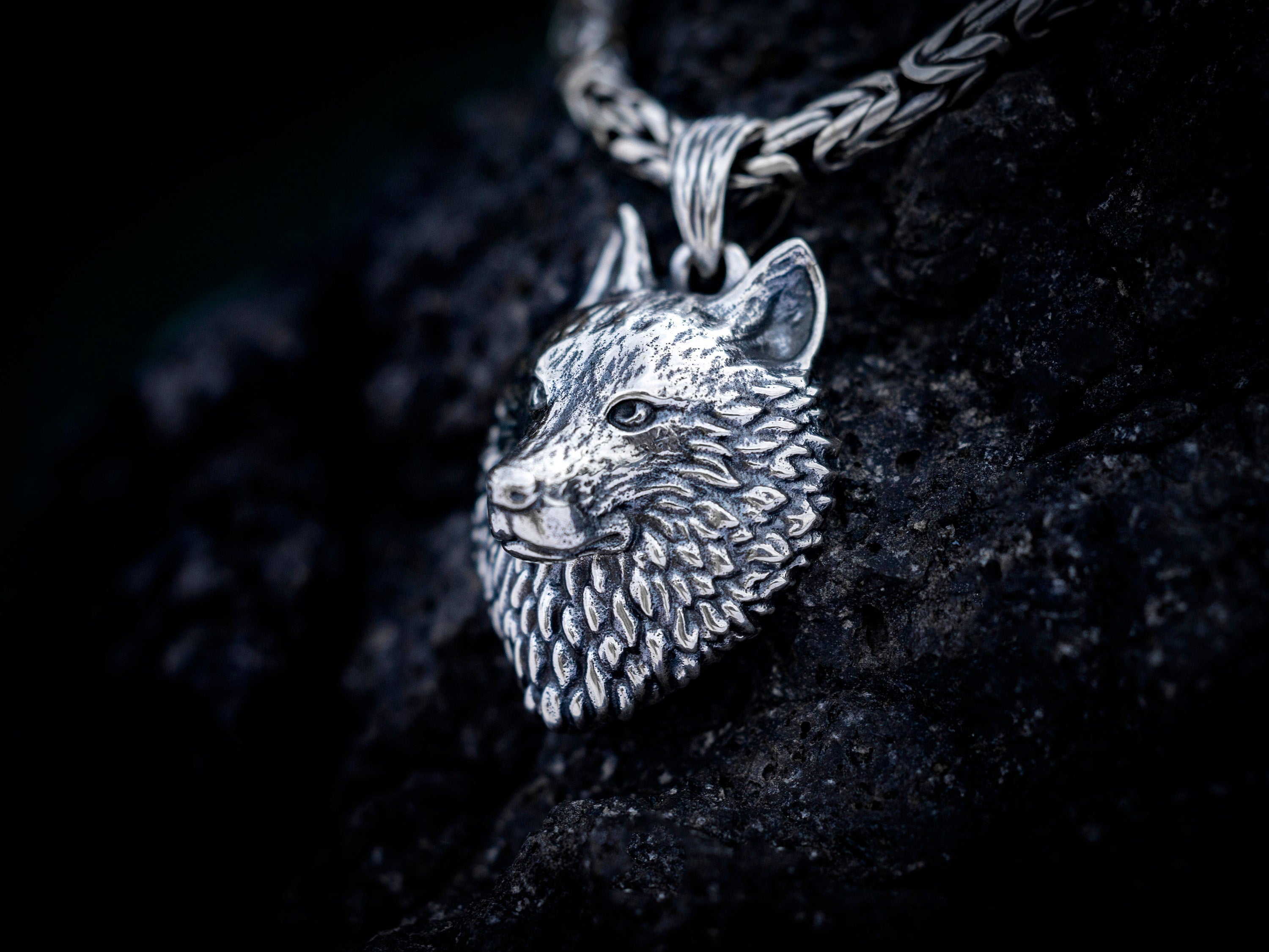 Wild Wolf Necklace | Wolf Head Pendant | Silver Wolf Men Necklace | Silver Animal Pendant | Animal Jewelry | Wolf Gift for Men
