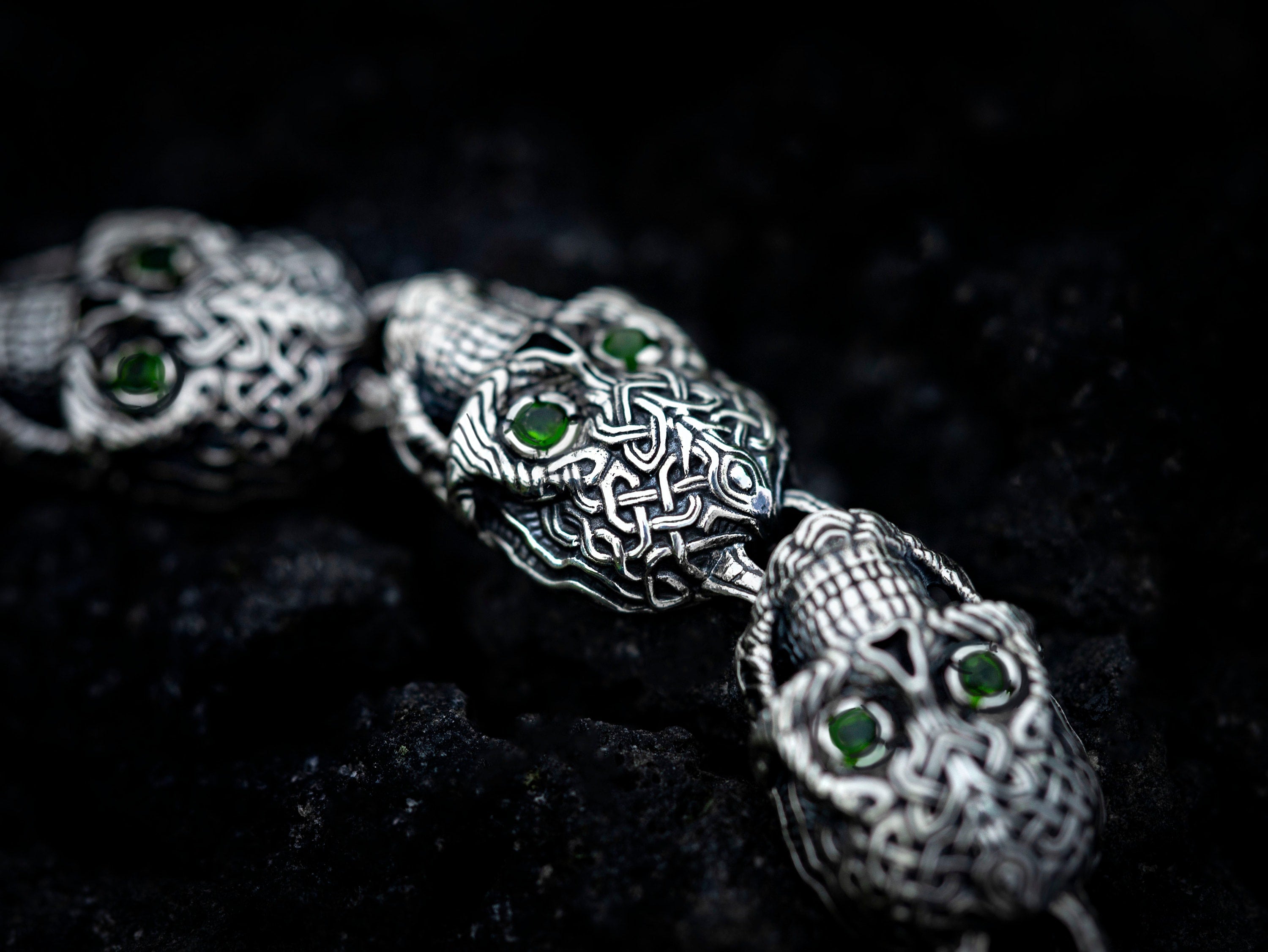 Silver Skull Bracelet with Gemstones