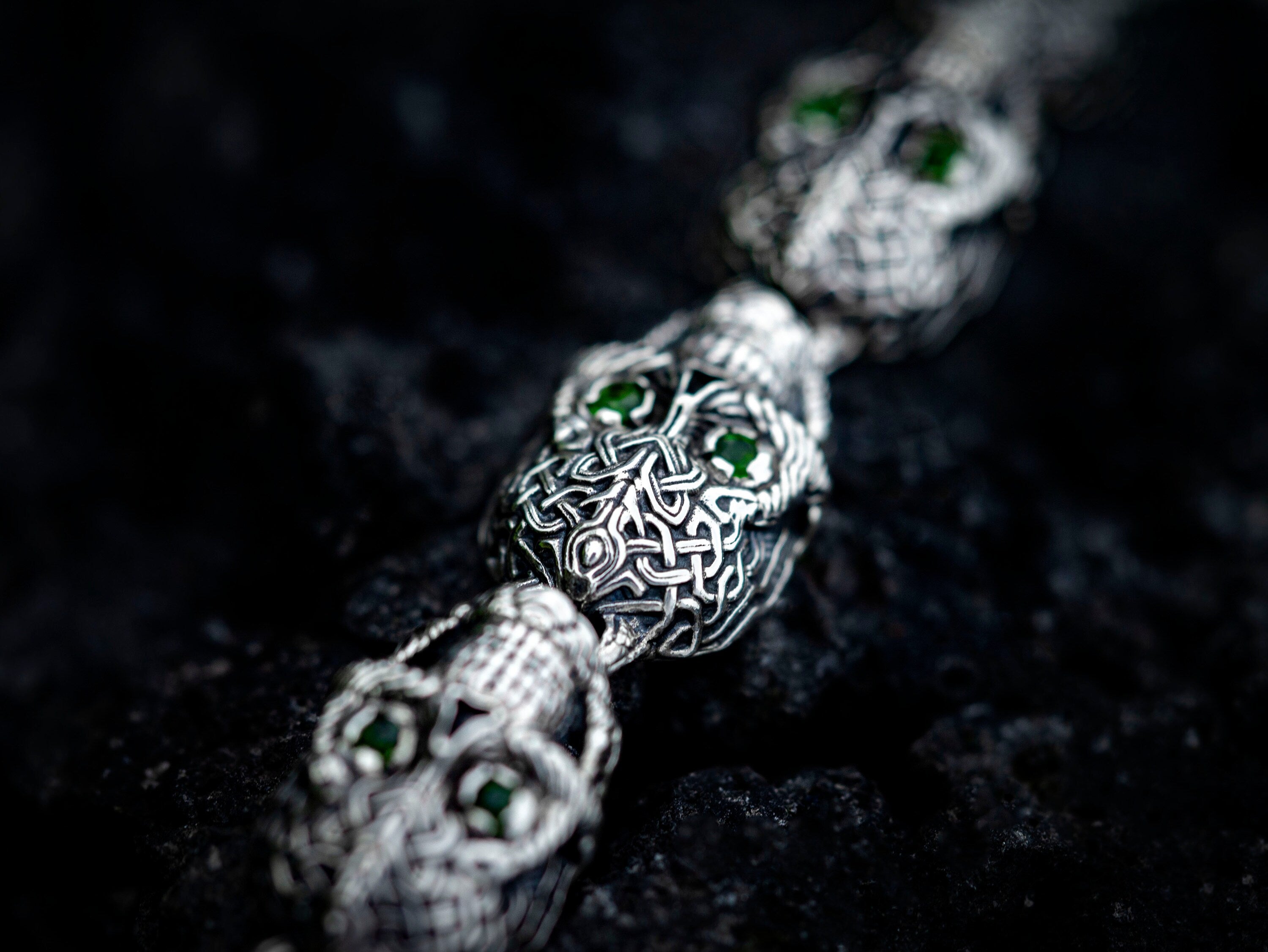 Silver Skull Bracelet with Gemstones