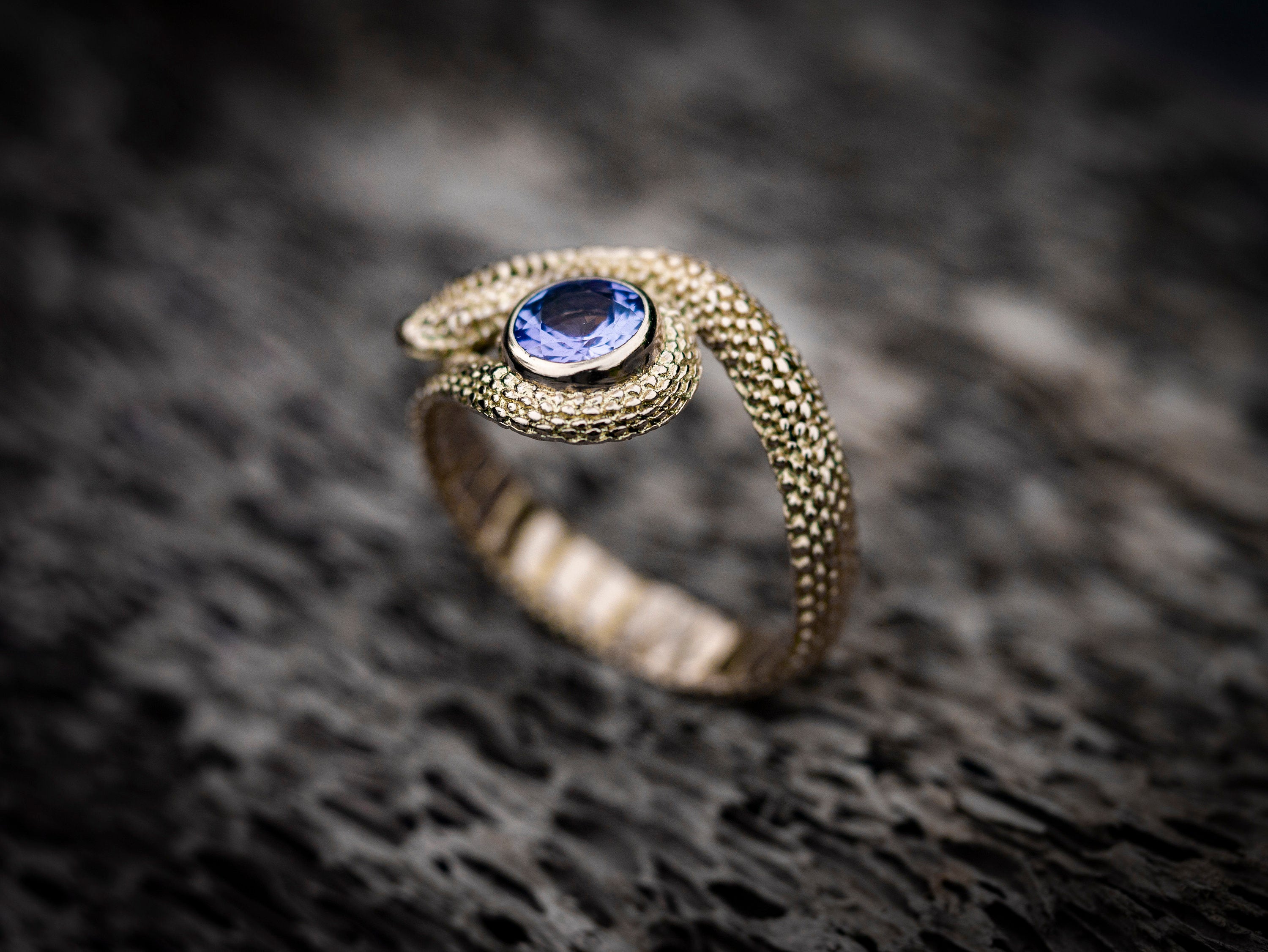 Solid Gold Snake Ring with Gemstone