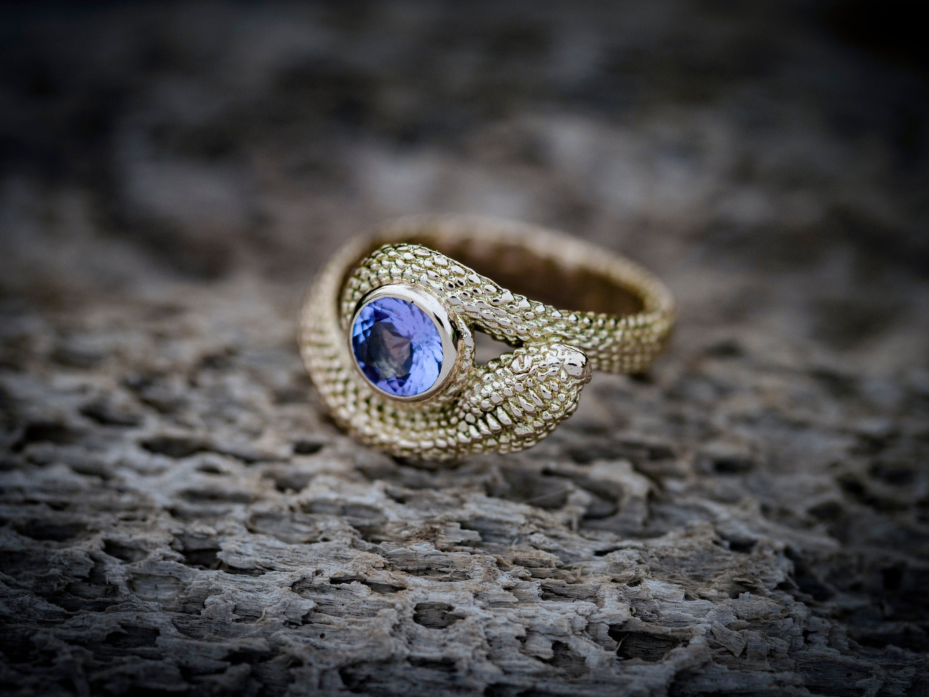 Solid Gold Snake Ring with Gemstone