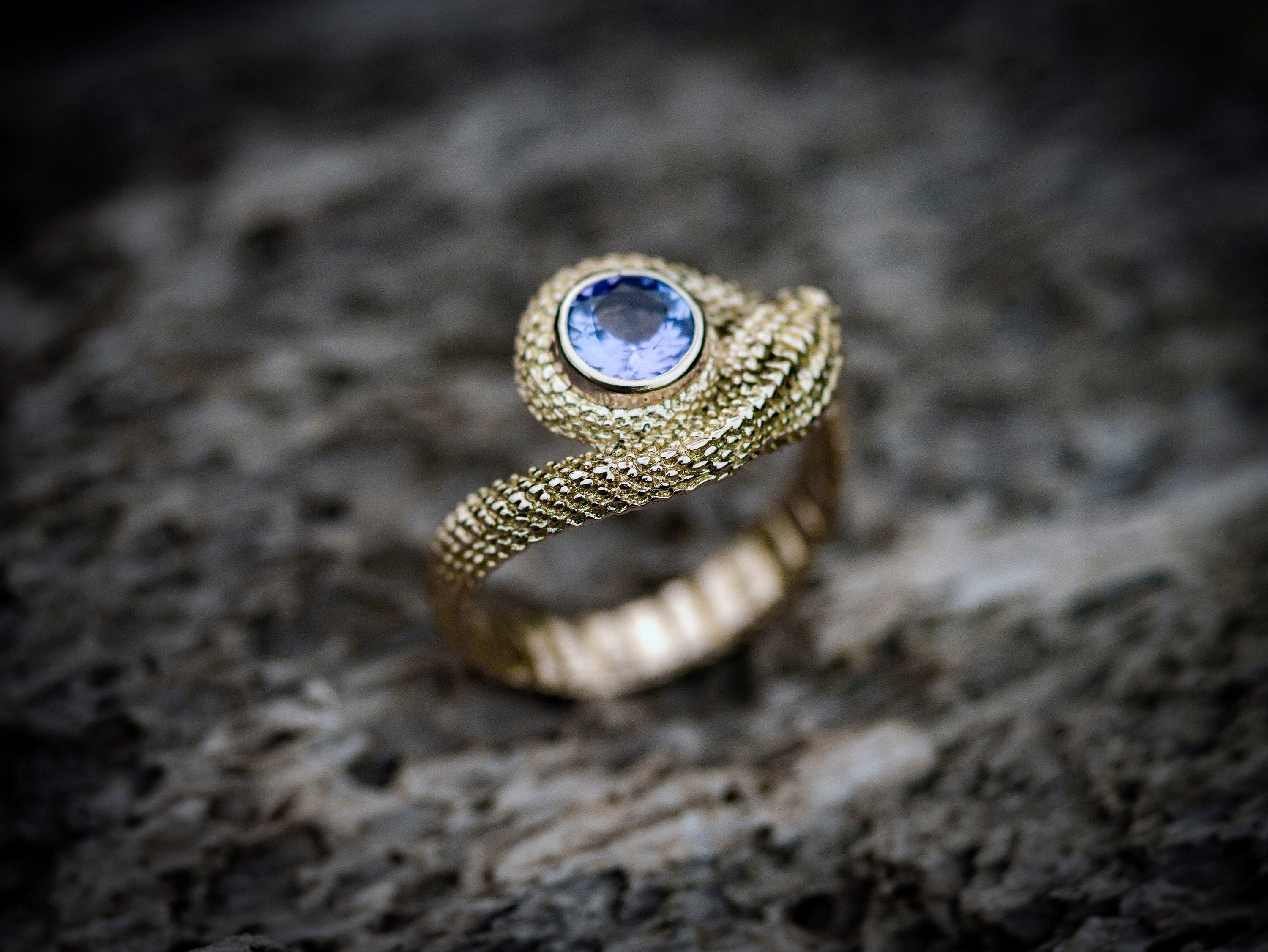 Solid Gold Snake Ring with Gemstone