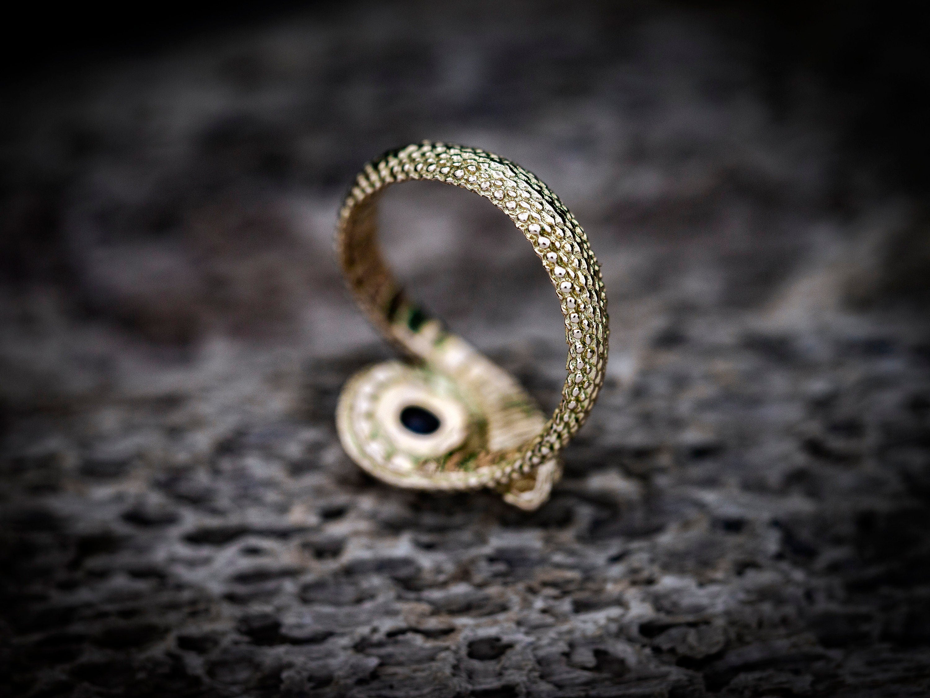 Solid Gold Snake Ring with Gemstone