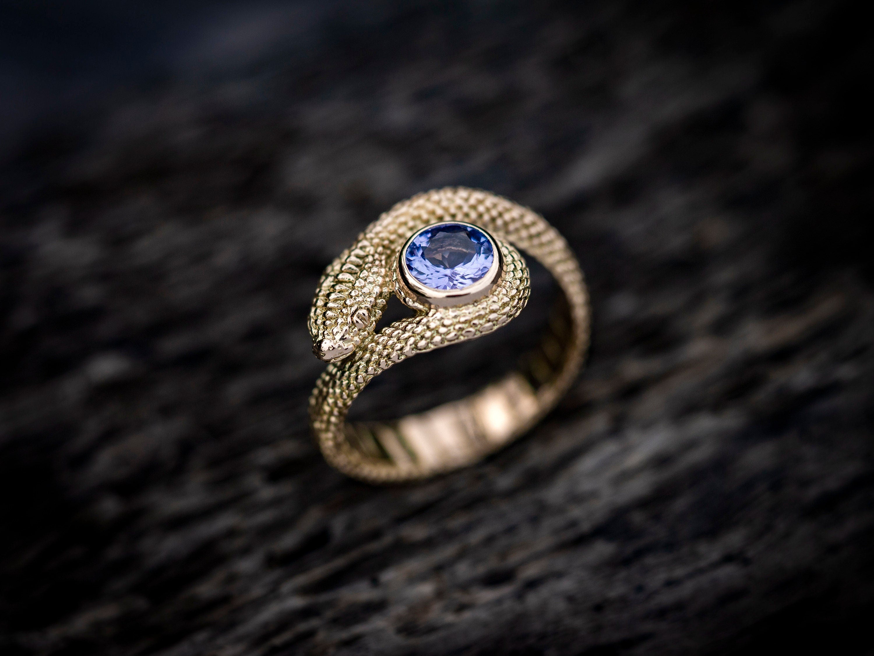Solid Gold Snake Ring with Gemstone