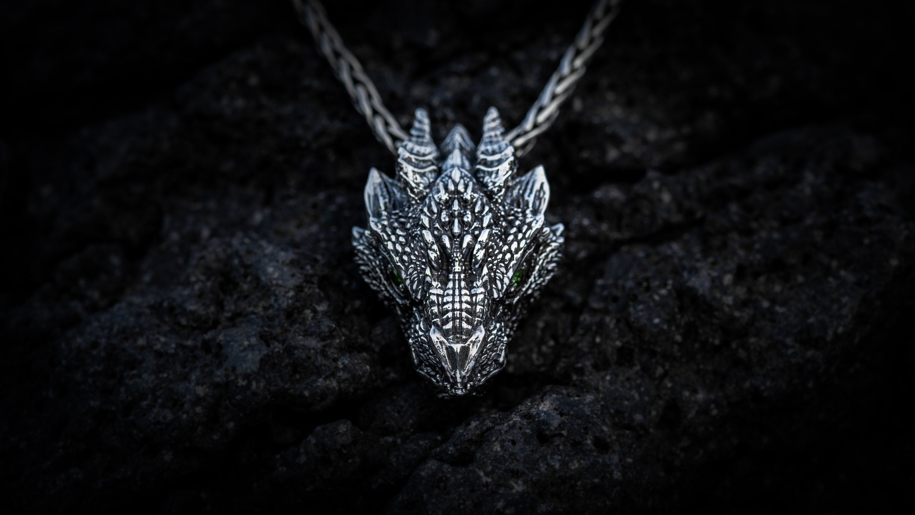 Silver Dragon Head Pendant | Dragon Necklace | Silver Dragon Jewelry